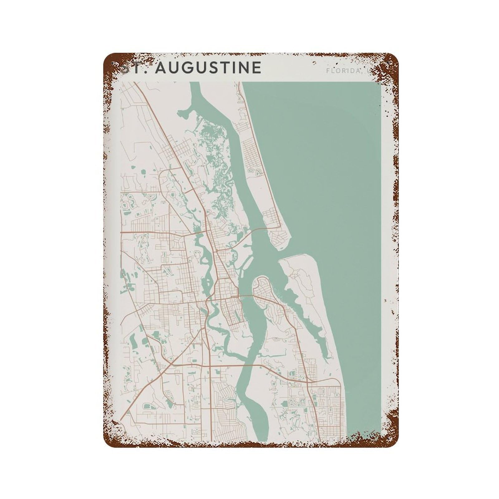 xiaoxiaoshen St Augustine Map Florida Travel Gift Scandi Wall Decor Art Metal Tin Poster Modern Home Decor Art Home Bar Shop Decorations Vintage Sign 40x30cm