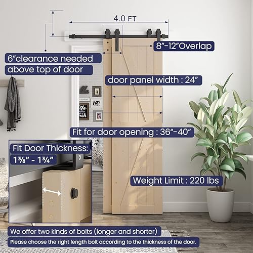Miniatura 3 de SmartStandard Puerta corredera de granero de 24 x 84 pulgadas con kit de herrajes para puerta corrediza de granero de 4 pies, pista única, fácil de