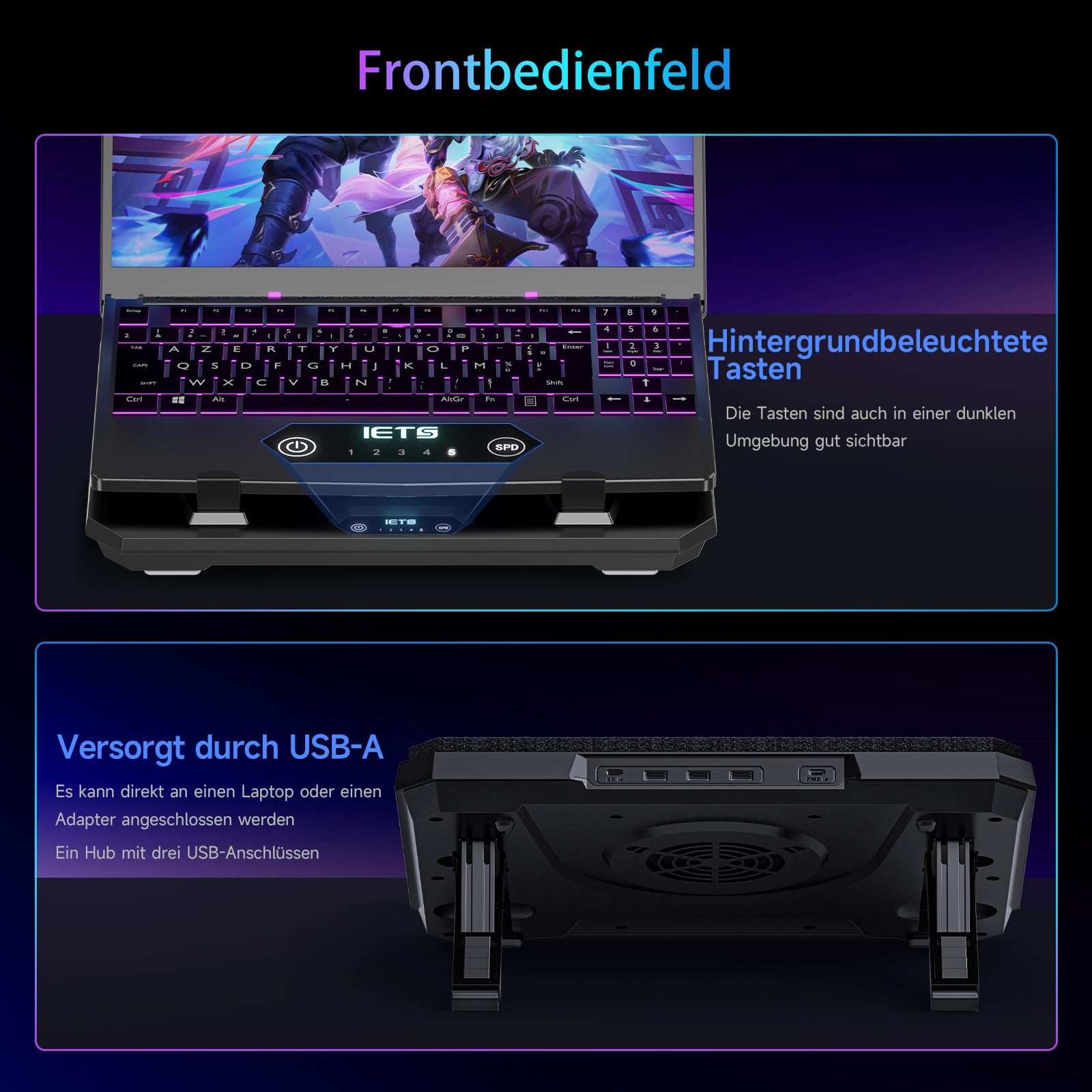 IETS GT300 - Cuscinetto di raffreddamento per laptop migliorato con supporto regolabile, raffreddamento turbo per un raffreddamento rapido, laptop da 10-17 pollici, anello di tenuta flessibile, con