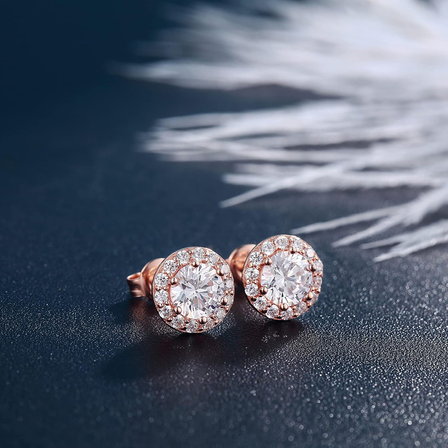 Halo Stud Earrings for Women 925 Sterling Silver Cubic Zirconia Earrings - Image 7