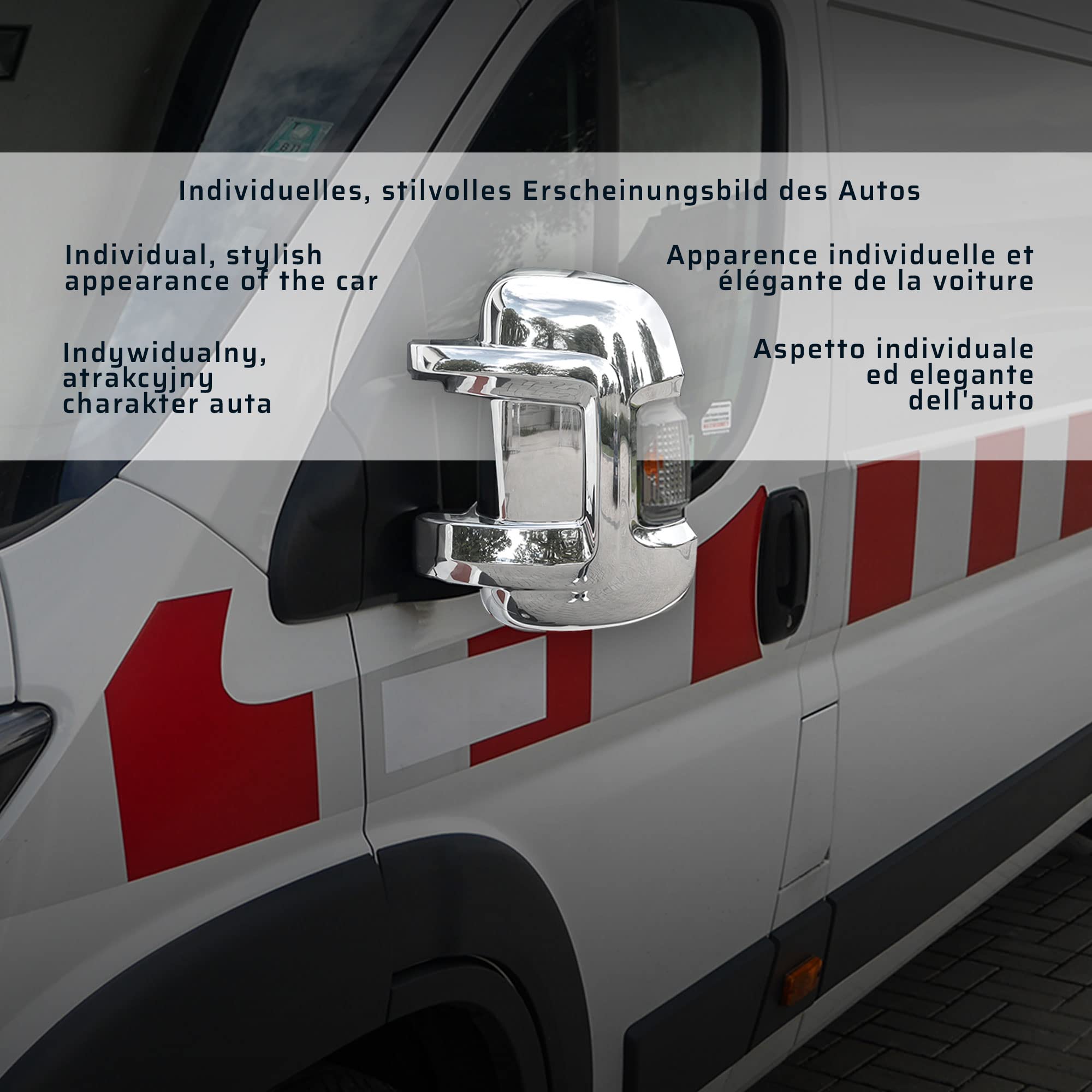 CHROMEMASTER | Nakładki na Lusterka Zewnętrzne | Kompatybilne z Citroën Jumper X250 od roku 2006 | Tworzywo ABS; Osłony Lusterek to Niepowtarzalny Wygląd Auta i Ochrona Przed Uszkodzeniem