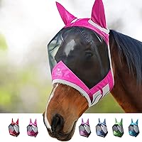Vista 16 de Harrison Howard CareMaster Pro - Máscara luminosa para moscas de caballo, gran espacio de ojos estándar con orejas, protección UV para caballo rojo