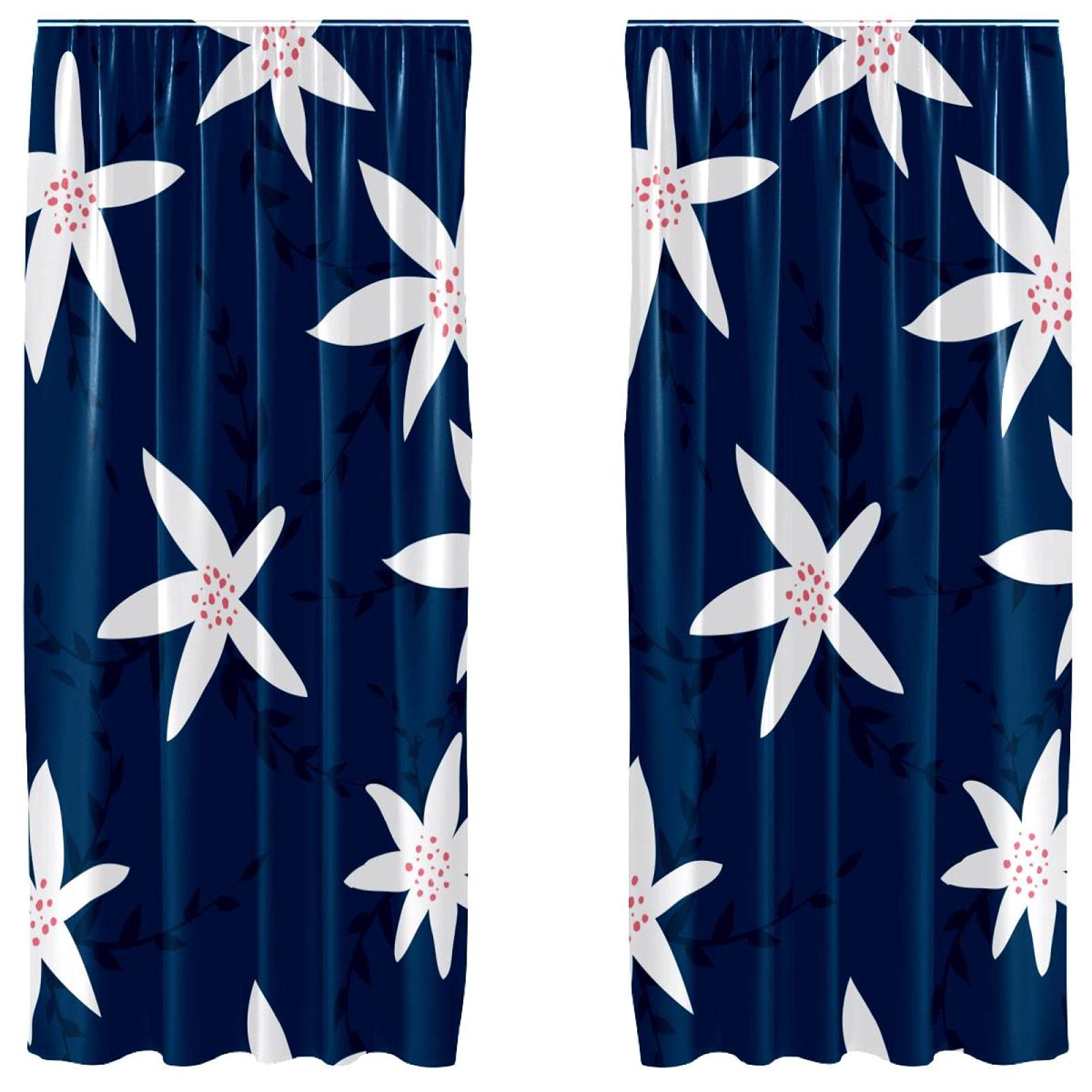 Cortinas oscuras para dormir mejor azul marino flores blancas 55 x 84