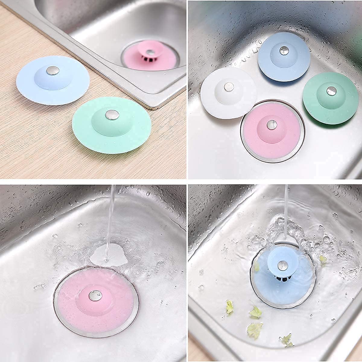 Nikrim™ 2 in 1 Tub Stopper and Strainers,Silicone Drain Stopper Hair Catcher,Deodorizer Plug Hot Bathtub Cover Protectors,Sink Strainers Protectors,Stop Bugs Coming Out Sink and Bath(Pack of 3)