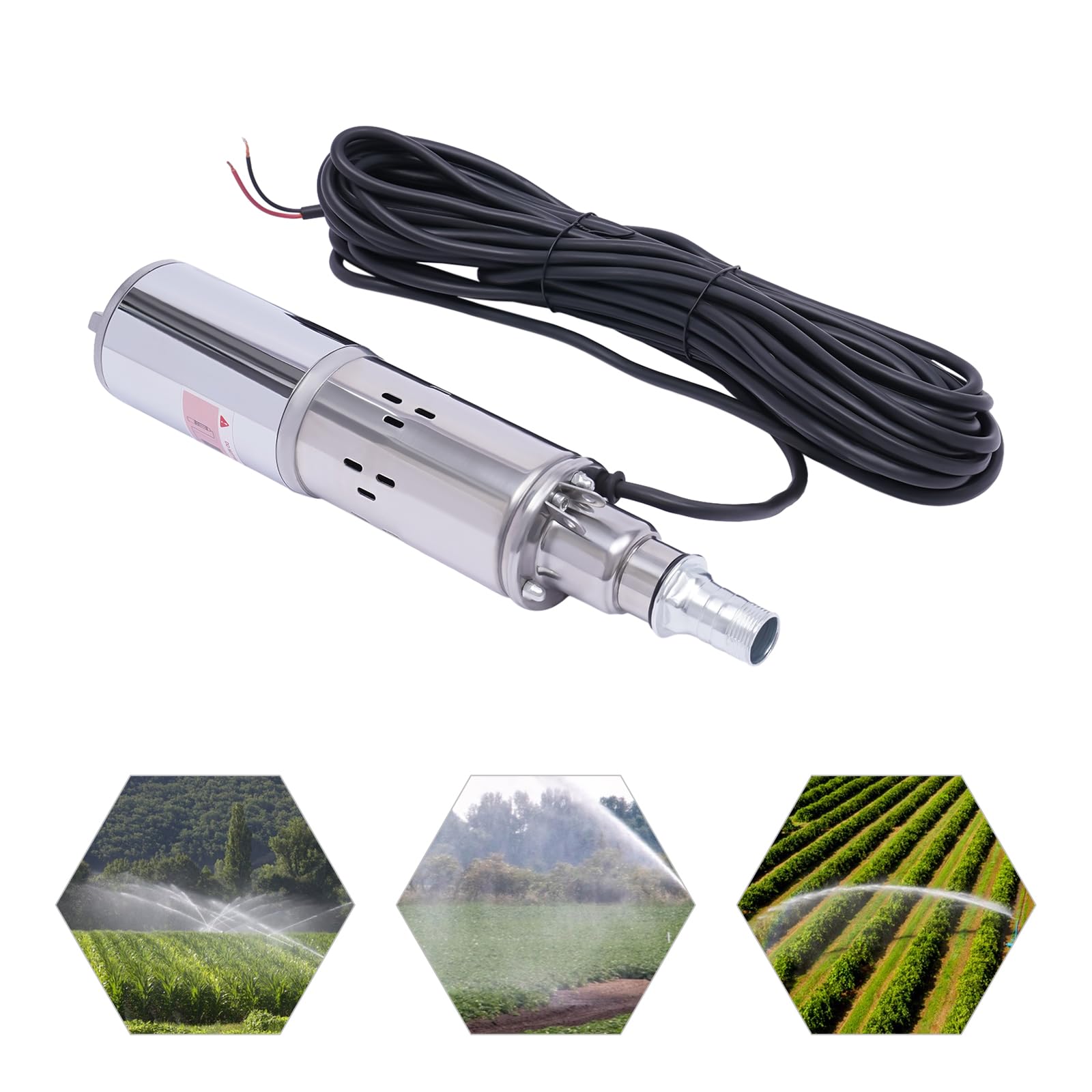 Pompa per fontana profonda, 180 W, 12 V, 1200 l/h, in acciaio inox, compatibile con sabbia, altezza max. 34 m, pompa sommersa con cavo da 17 m