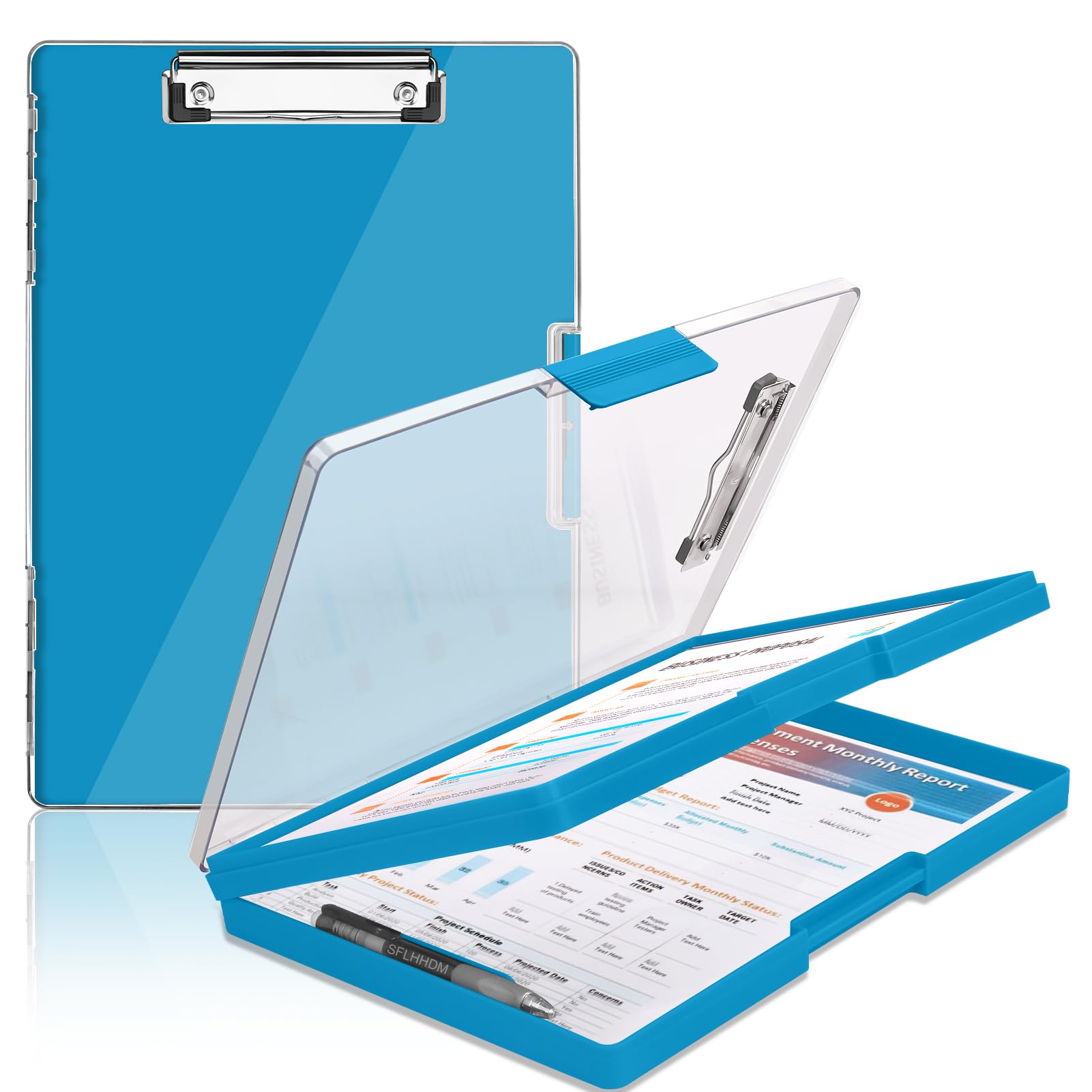 SFLHHDM Clipboard with Storage,Heavy Duty Clip Boards 8.5x11 with 2 Storage Case,Clear Visible Panel Storage Clipboards,Side Opening Nursing Clipboard Folder for Office Supplies (Royal Blue) — image 1