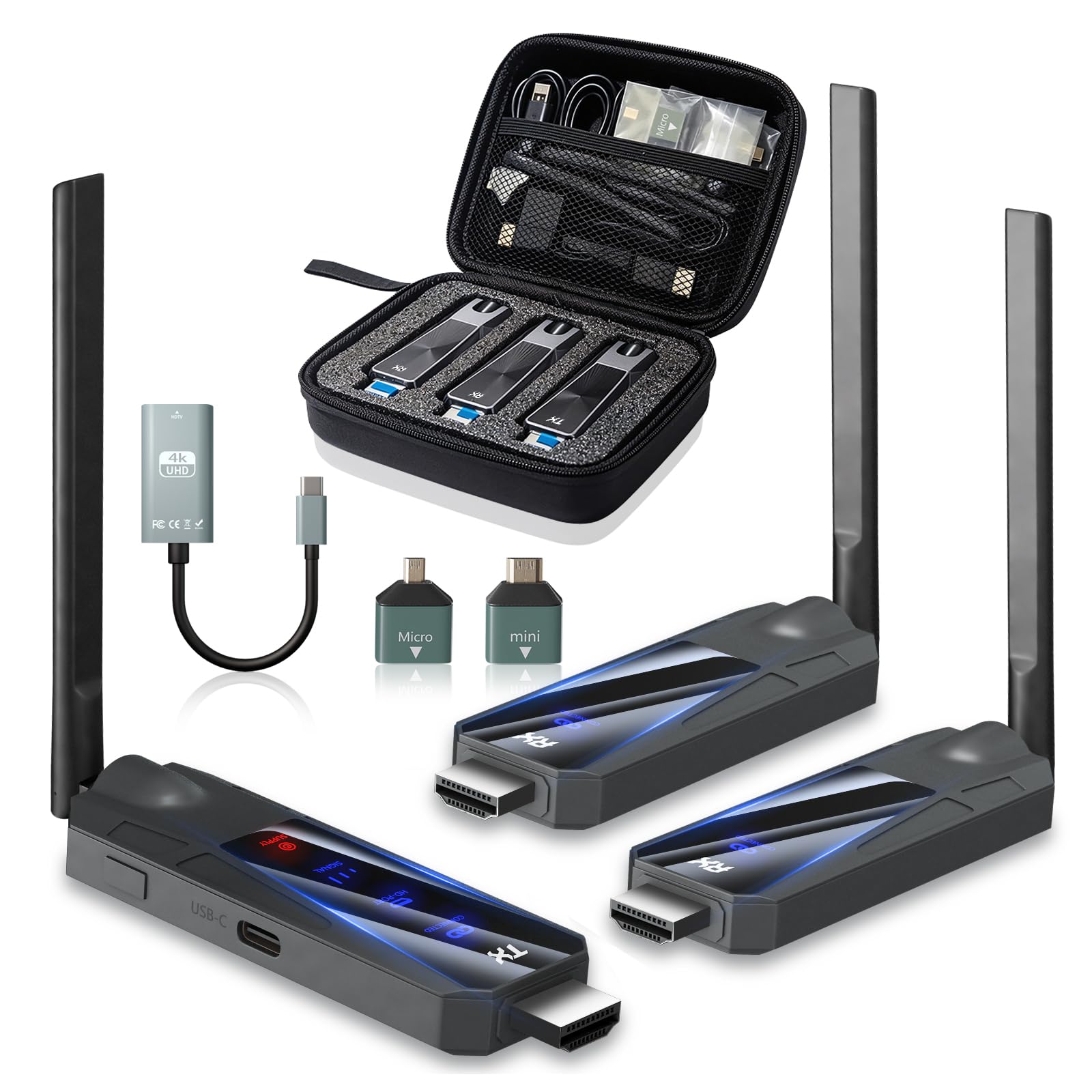 HDMI sans Fil Émetteur et 2 Récepteurs Affichage à l'écran,1080P@60Hz Portée de 100M | HDMI Wireless Extender,4K Decode, Plug & Play, 2.4G/5G Dual Band, Screen Mirroring for Laptop, TV Box, Projector