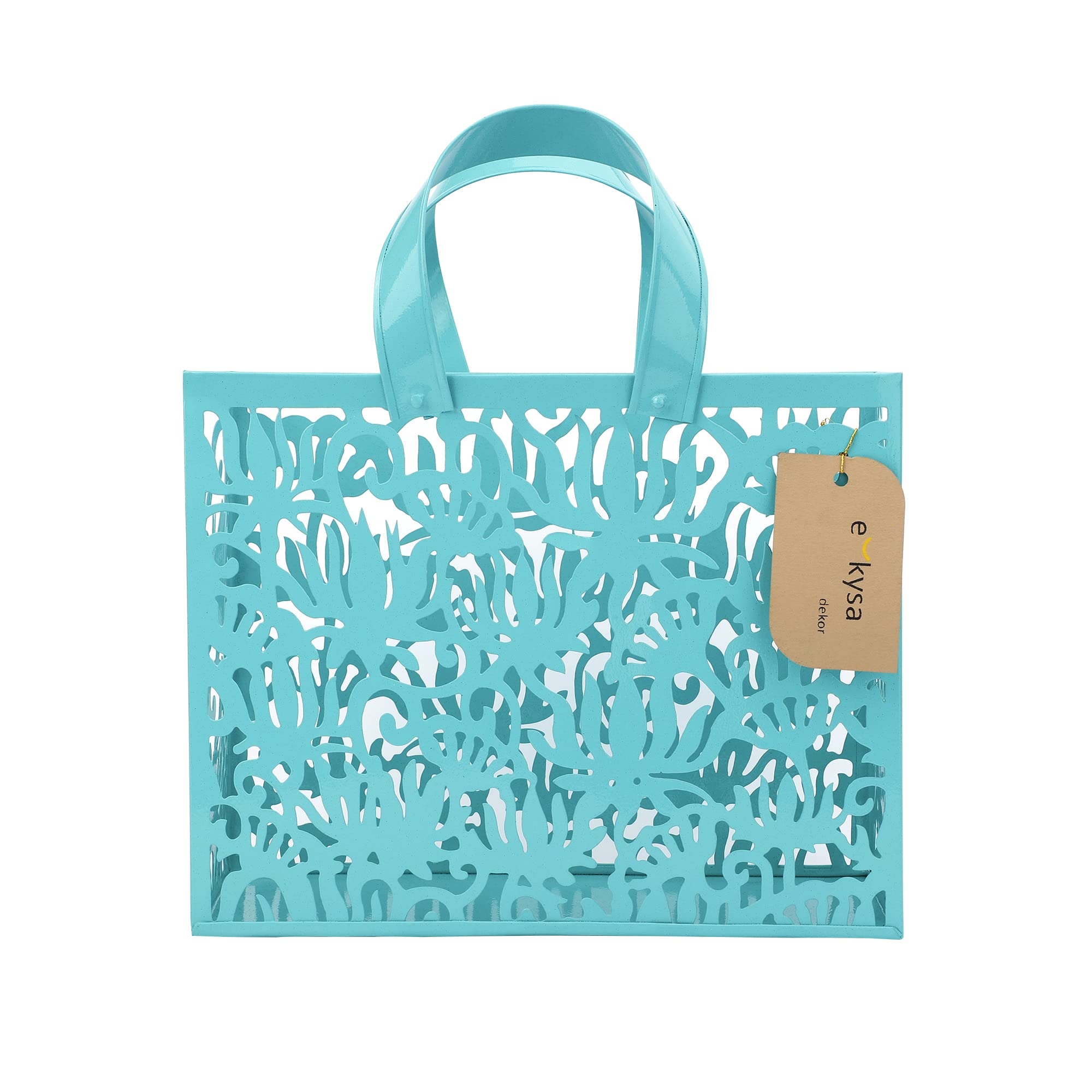 ekysa dekormetal multipurpose hamper Fancy Basket / Tray / Platter / Bag with handles for Packing, Gifting, Decoration - Green (26*20*11 cm)