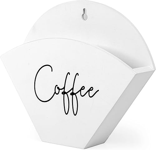 Ilyapa Soporte de filtro de café de madera almacenamiento de filtro de café de estilo granja de pared blanco