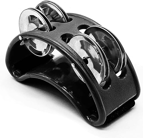 Miniatura 7 de Jiozermi 1 paquete de percusión de pandereta de pie, instrumento negro con cascabel de metal, instrumento rítmico para adultos