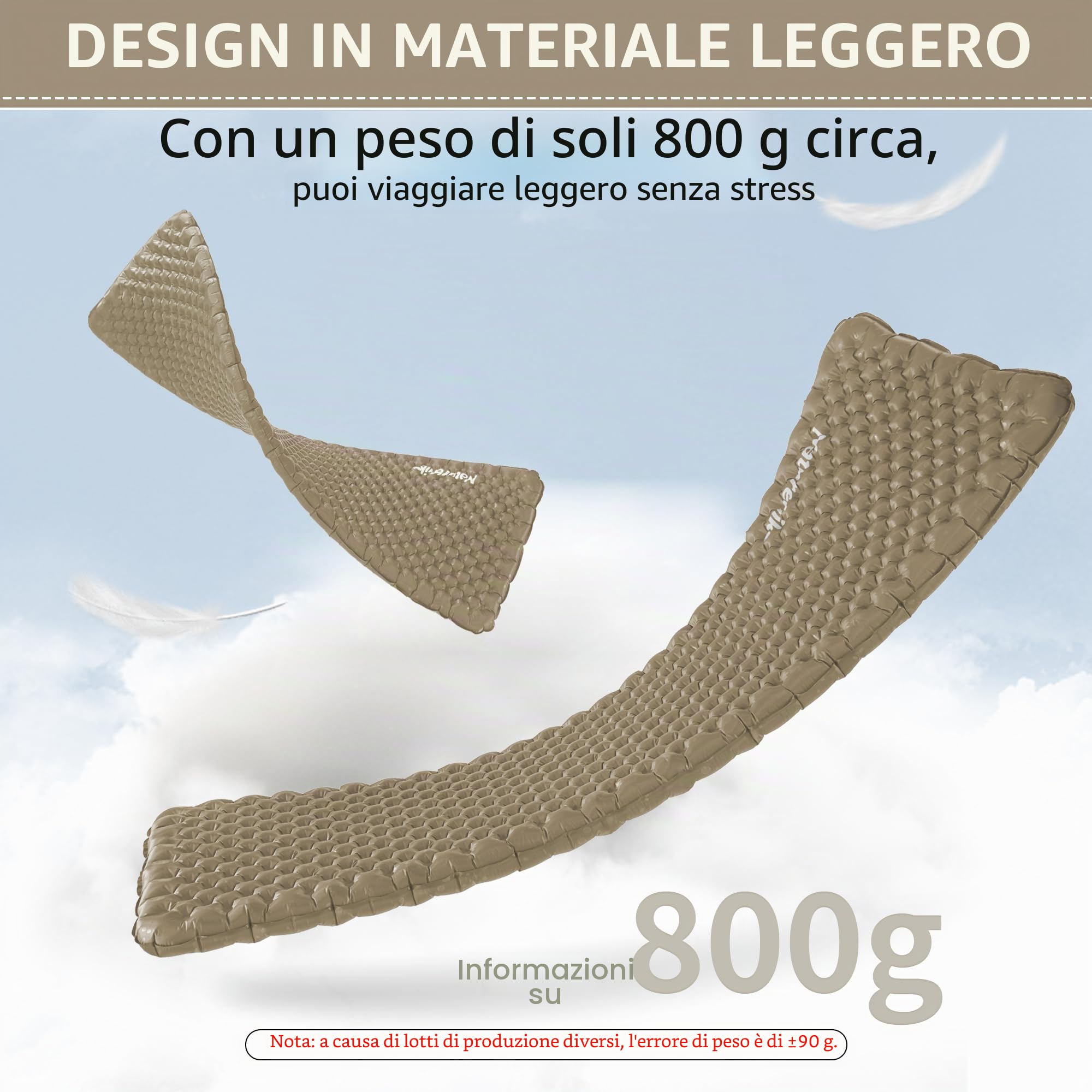 Naturehike Materassino da Campeggio Ultraleggero Materassino Autogonfiante Gonfiabile Portatile Impermeabile Durevole con Valore 3.2 R per Trekking Escursionismo Zaino in Spalla