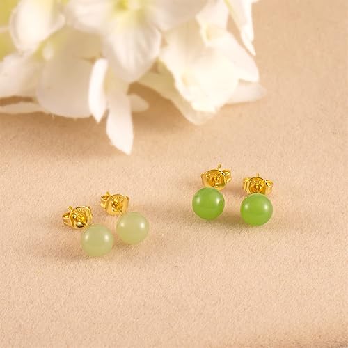 Miniatura 5 de ALEXCRAFT Genuine Jade Earrings for Women 2 Pairs Green Gemstone Earrings 6mm Small Stud Earrings Hypoallergenic Green Ball Stud Earrings Spring