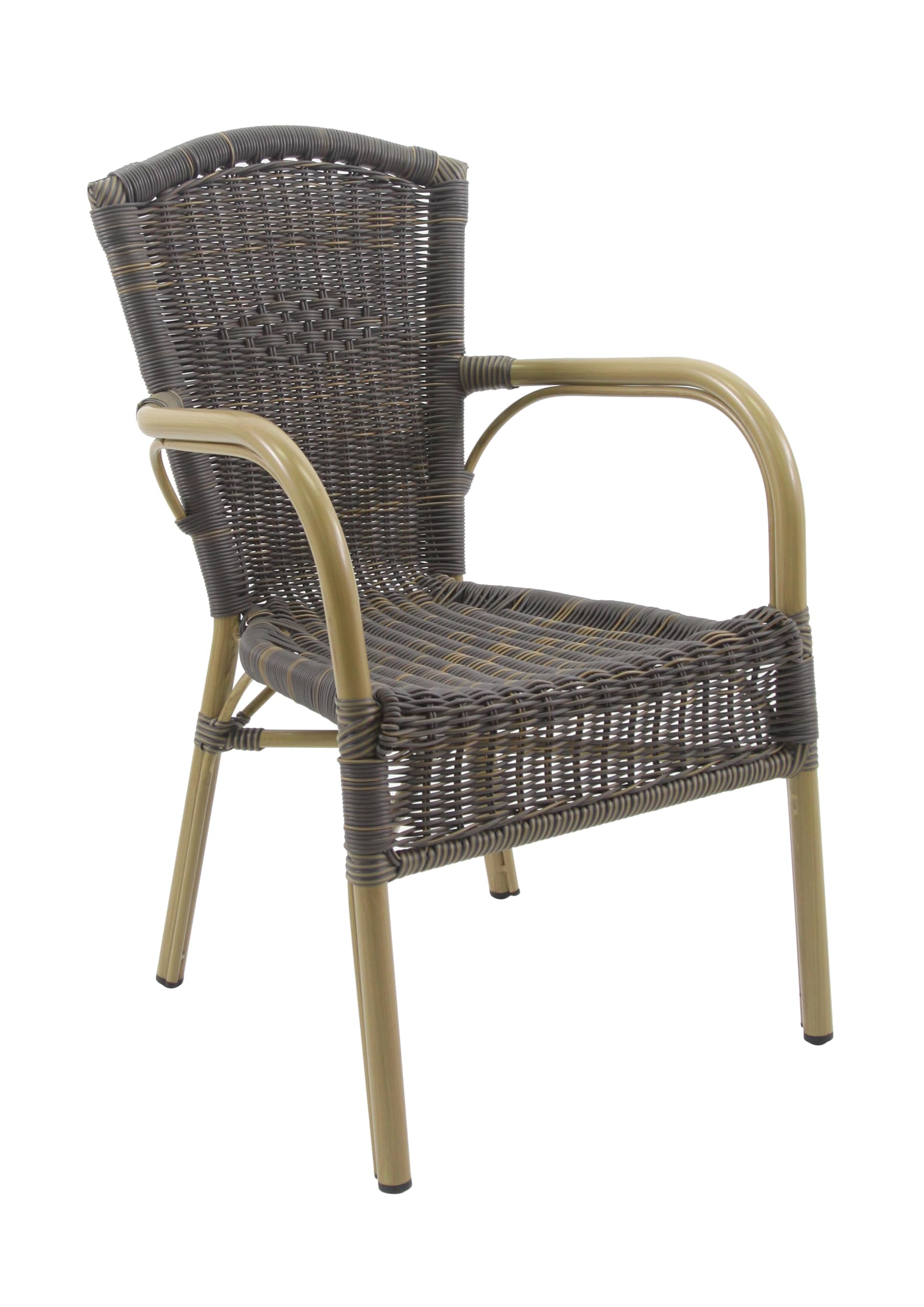 METRO Professional Silla de Jardín con Reposabrazos con Aspecto de Bambú, Acero/Ratán Sintético, Apilable, Sillón para Exterior, Marrón