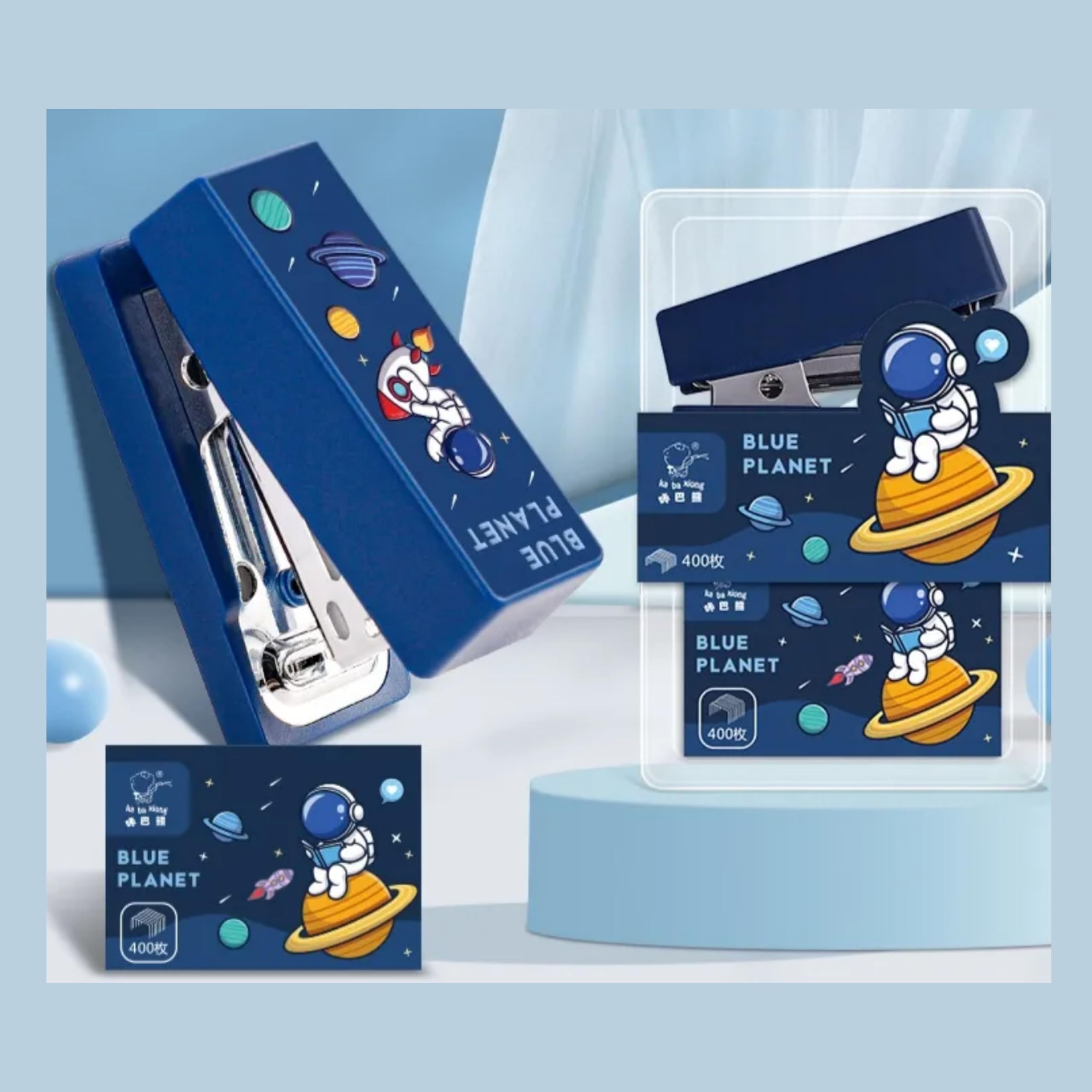 ZAFCO Mini Stapler for Children and Kids Space Theme with 400 Staples, Compact Size for School Project, Home & Office- 1 Unit (Blue) 3