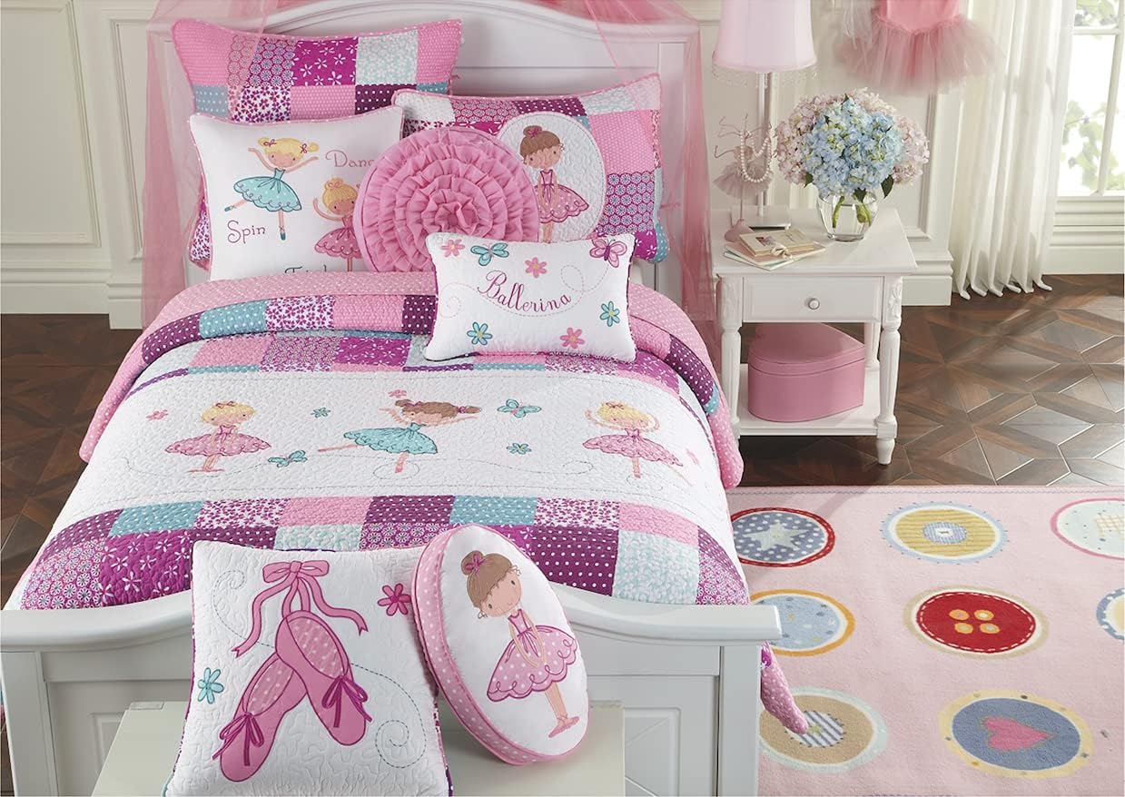 Cozy Line Home Fashions Little Dancer Girls Ballerina Tutu Princess Embroidery Square Décor Throw Pillow, Pink, White