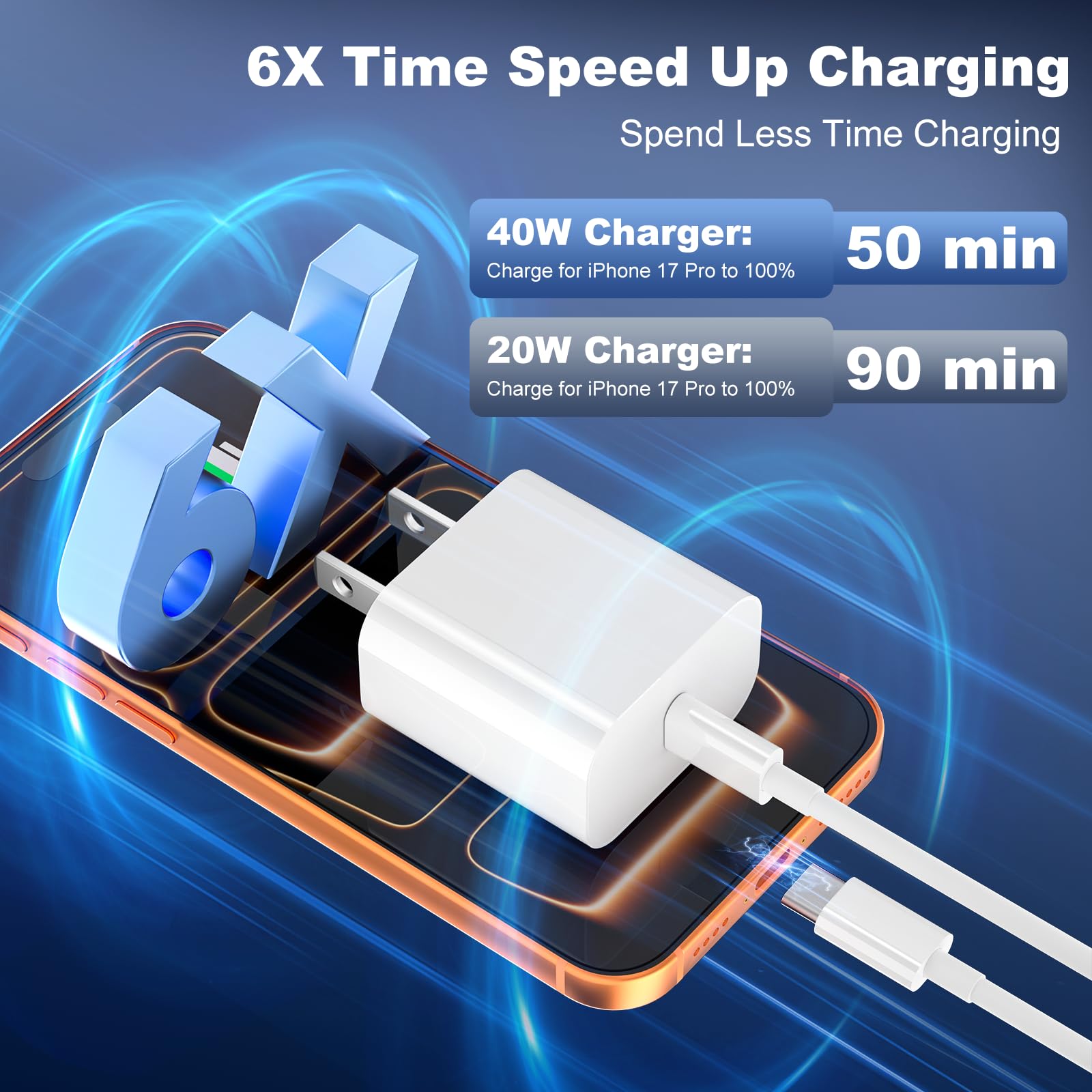 Caricabatterie per iPhone 17, 16, 15, ricarica rapida, confezione da 20 W, per Apple iPad, USB C, con cavo da USB C a C da 1,8 m, per iPhone 17/Pro/Pro Max/17 Air/16/16 Pro/16 Pro Max/15/Plus/Pro/Pro