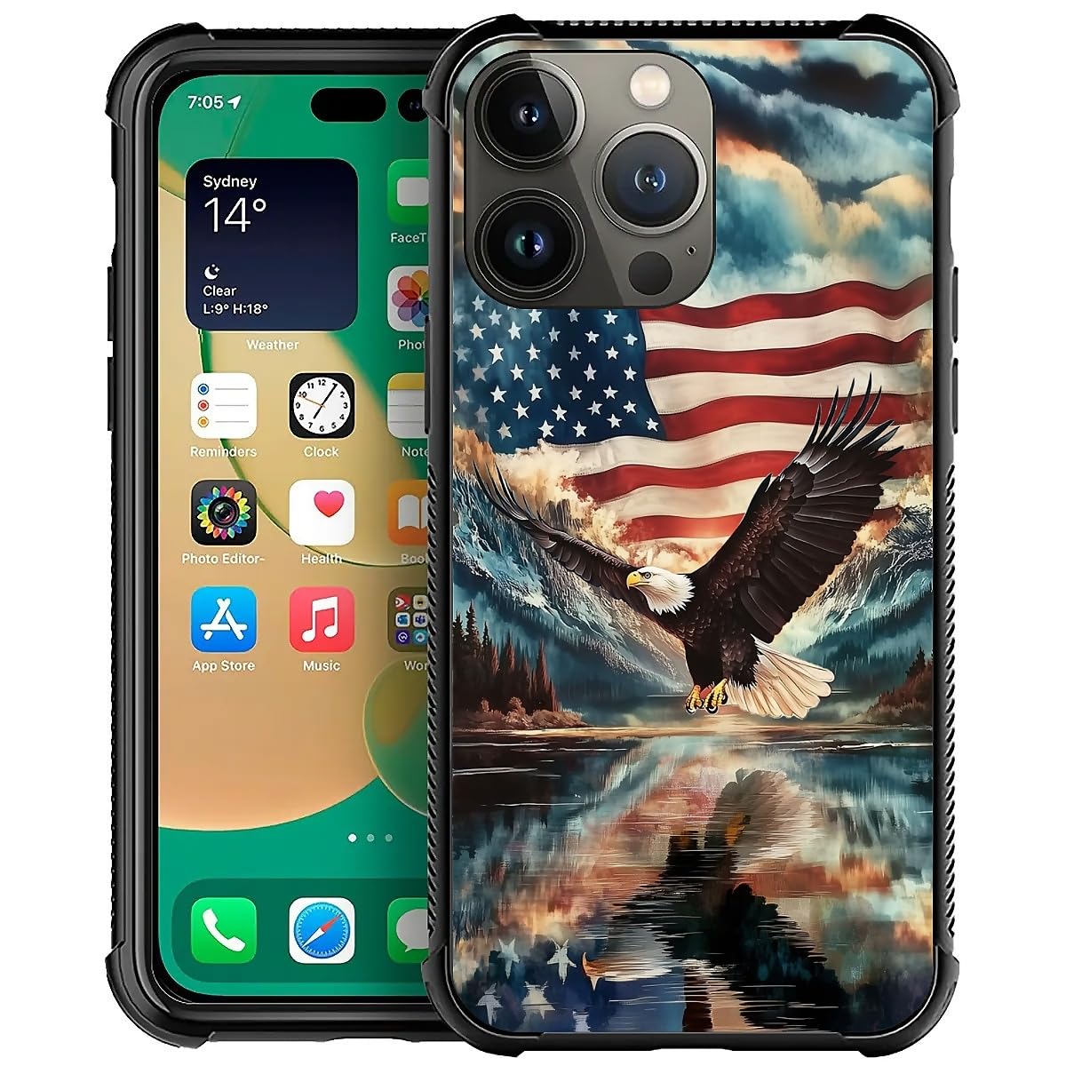 OKBUOK Compatible with iPhone 14 Pro Case,A Eagle American Flag Design Case for Men Girls Soft TPU Bumper Hard PC Back Anti-Fall Shockproof Protective