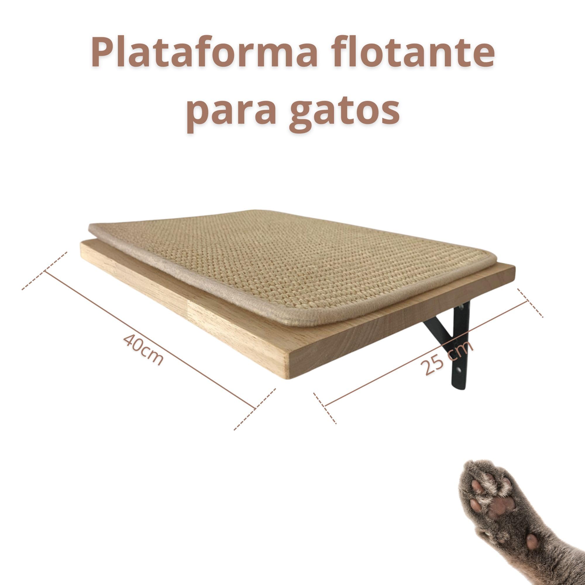 Estantería para Gatos Interior Ancla Mural con Plataforma de Descanso y Rascador de Sisal Antideslizante | Madera de Caucho Sostenible para Pared