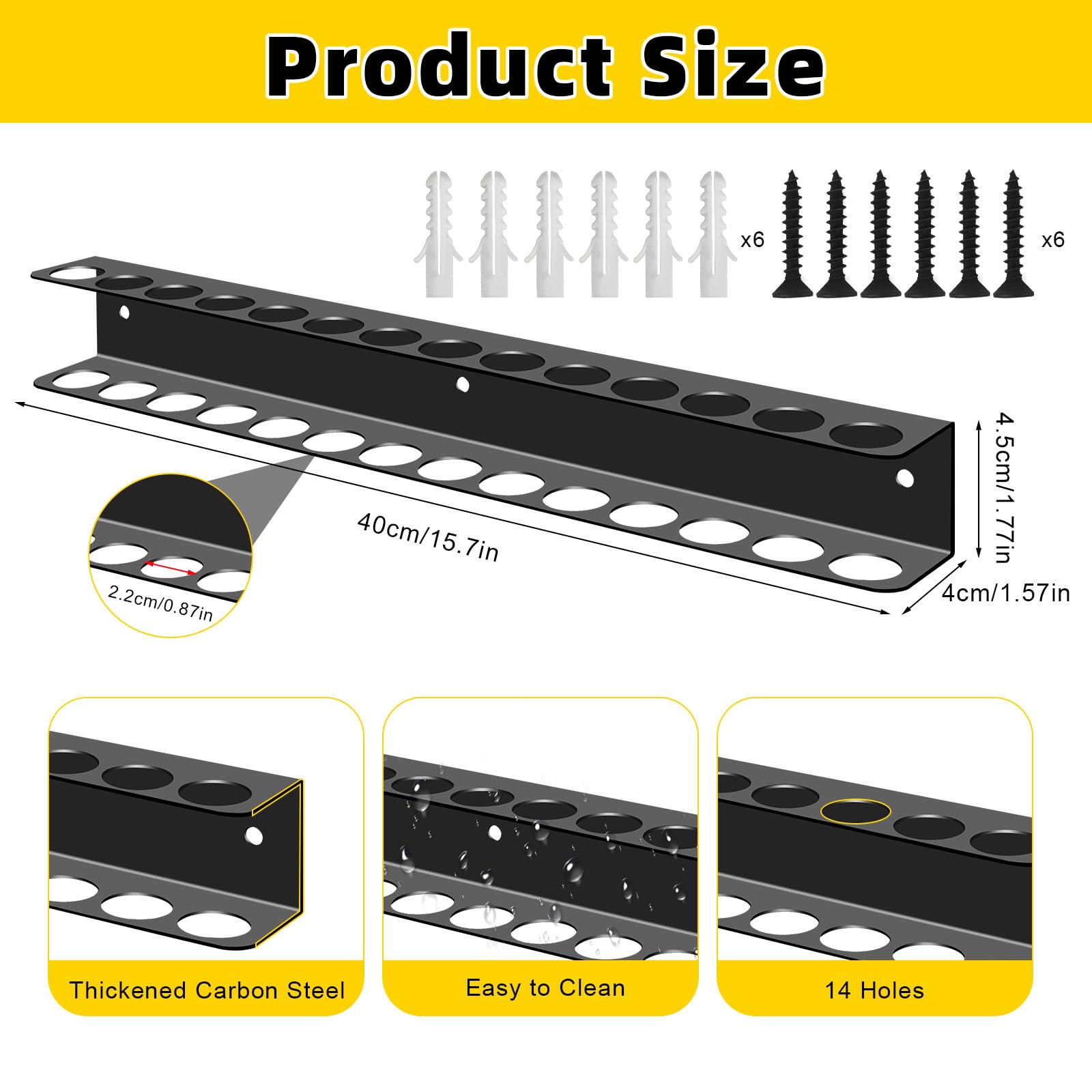 Set di 2 supporti da parete per attrezzi, montaggio rapido, salvaspazio, perfetto organizer per garage, per pinze, cacciaviti e martelli, 40 cm