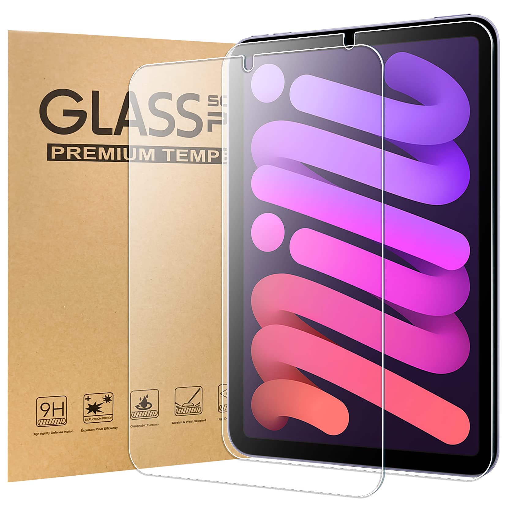 PAWHITS 2 Pack Screen Protector for iPad Mini 6 9H Hardness Tempered Glass Film Easy to Install Bubble Free Scratch Resistant for geMini 6th Generation 8.3 Inch