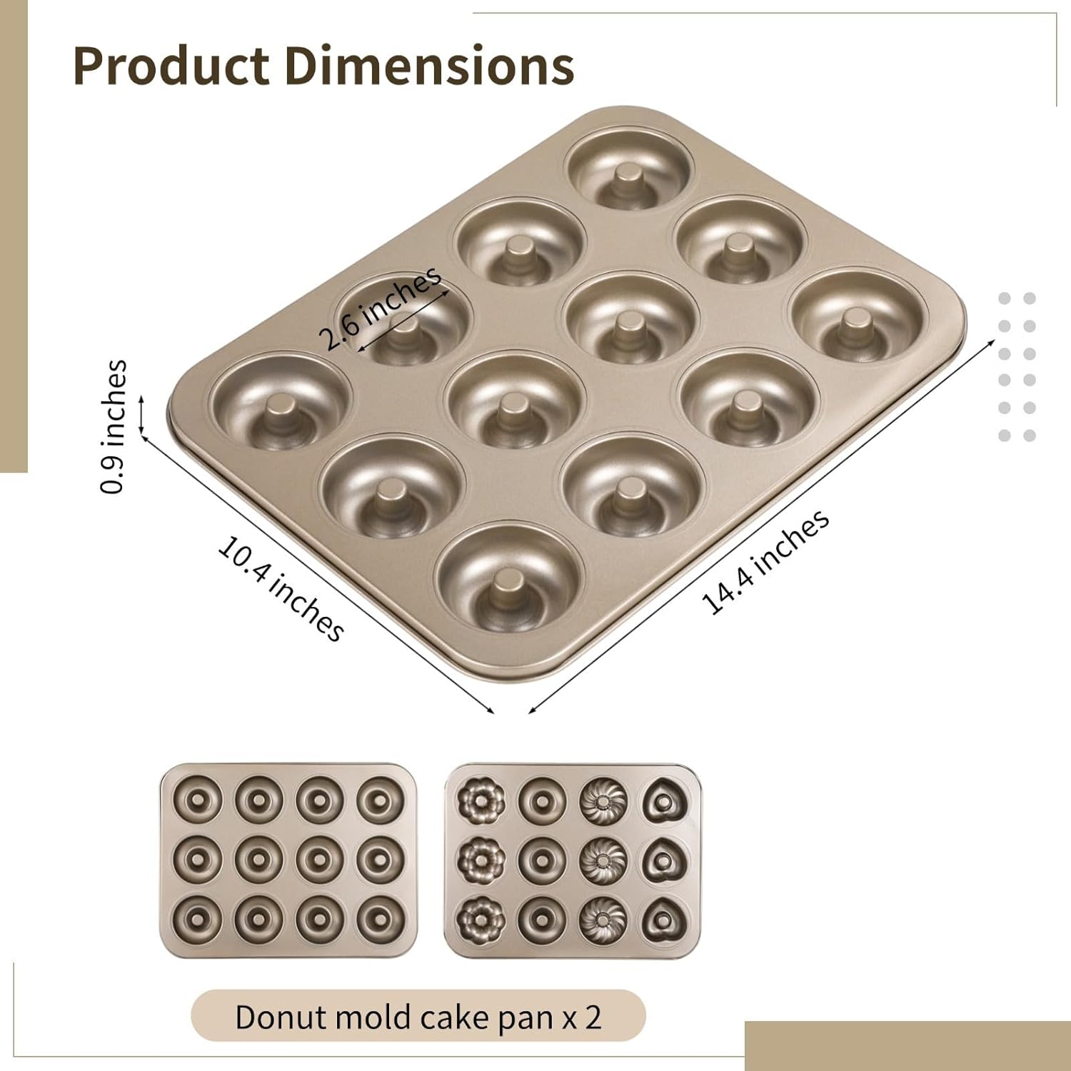 2-Pack Non-Stick 12-Cavity Donut Molds, Heavy Duty Carbon Steel Flower & Heart Cake Pans for Oven Use