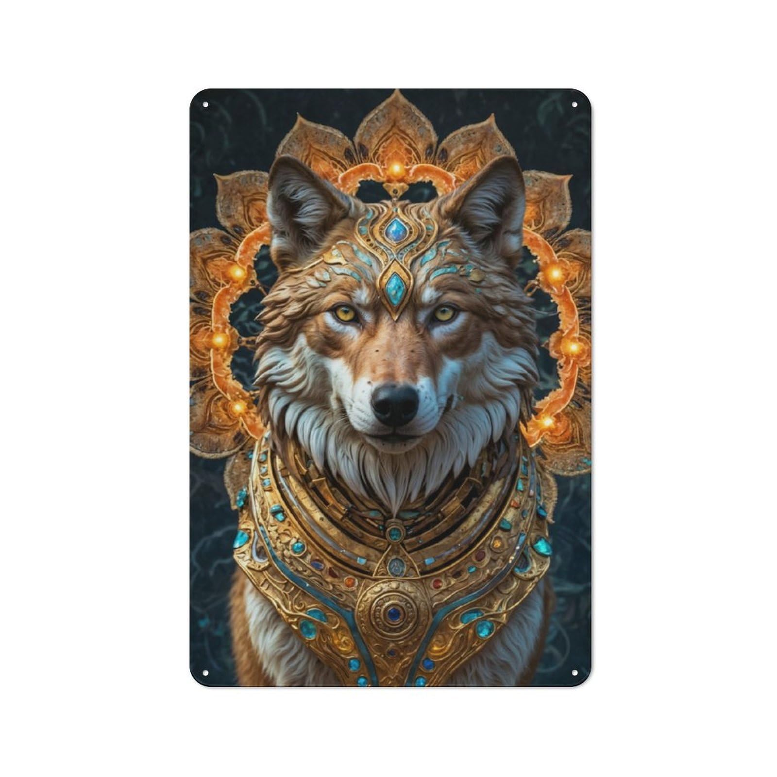 Junmoney Wolf King Adorned Old Style Metal Sign 30X20cm, Bar Wall Plaque For Diner, Restaurant, Shed Or Kitchen
