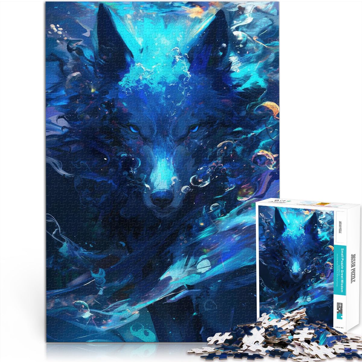Jigsaw Puzzles 1000 Pieces for teenagers Aqua Spirit Wolf Intellektuelles Spiel Tolles Geschenk für Spiele52x38cm