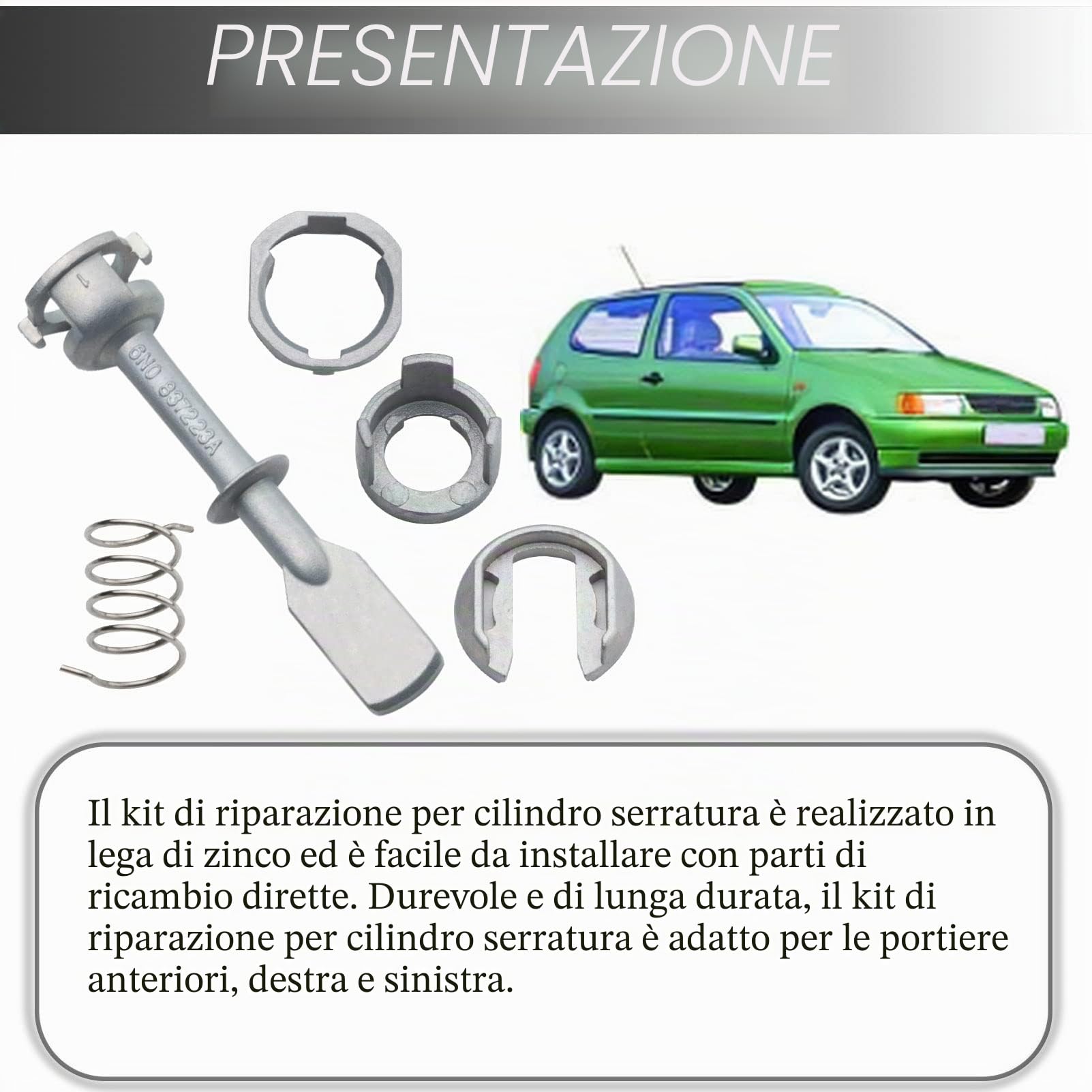 Kit di riparazione per cilindro della serratura sulla maniglia della portiera anteriore sinistra o destra 58 mm 6N0837223A Pagaia eccentrica per Polo 6N