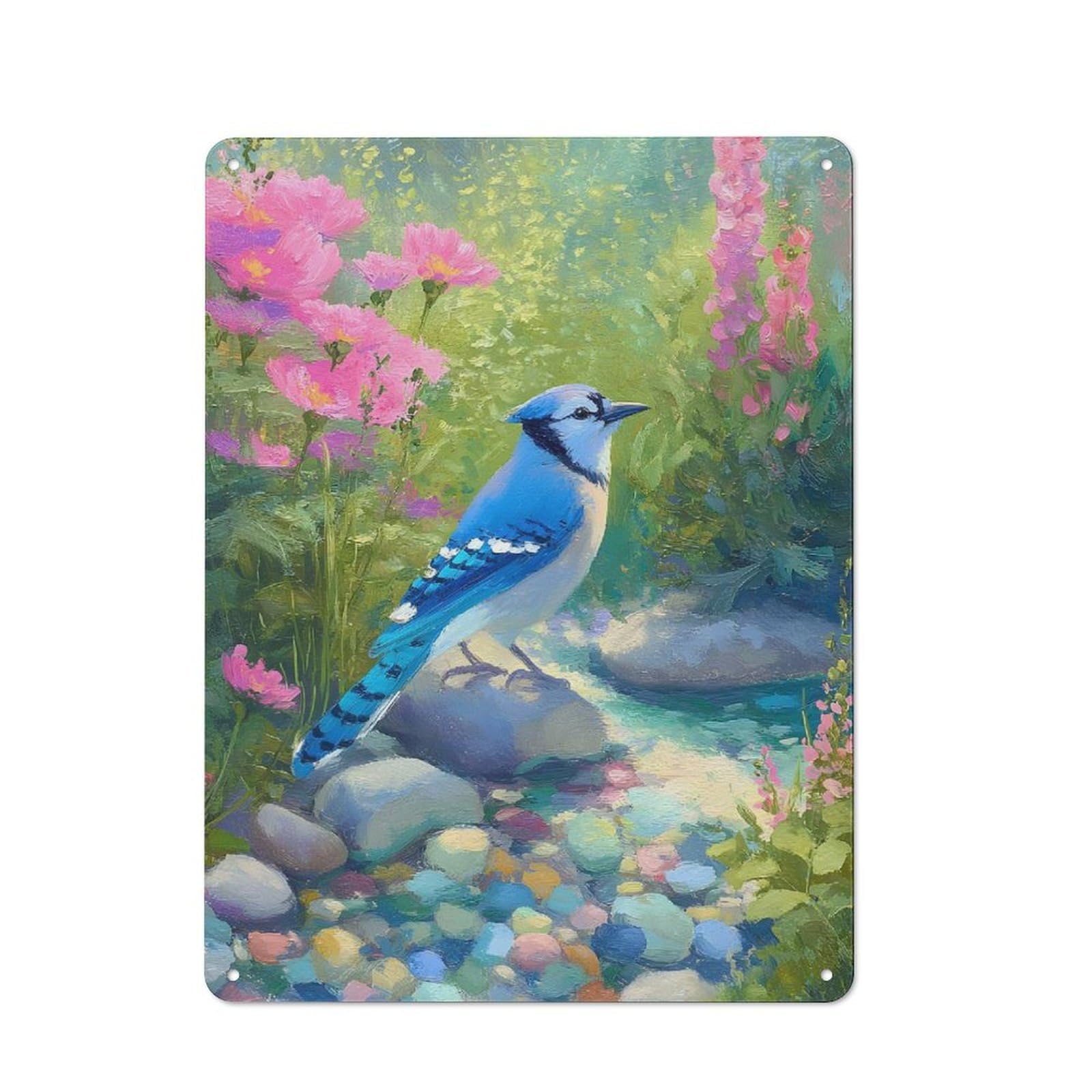 Blue Jay in Floral Landscape Painting Retro-style Metal Sign 40x30cm for Guest Room Or Hallway, for Hallway Wall Decor Fans