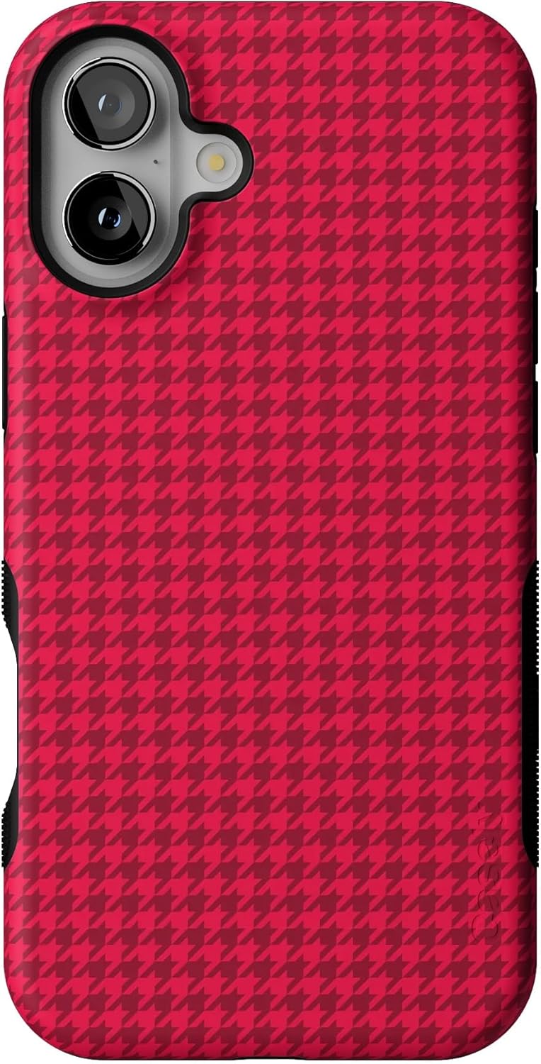Casely iPhone 16 Plus Case | Best Dressed | Red Houndstooth | Compatible with MagSafe | Bold Protective Case Design