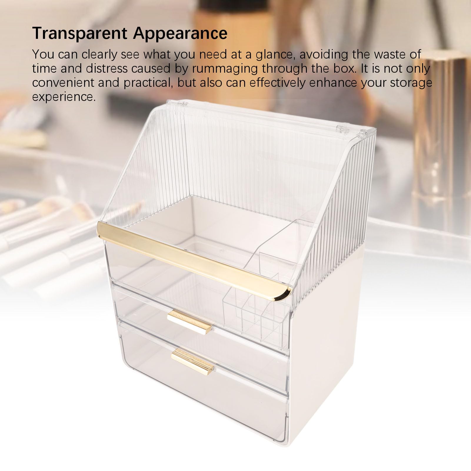 Boîte de rangement transparente à 3 couches pour maquillage avec support pour rouge à lèvres, boîte de rangement pour cosmétiques à la maison