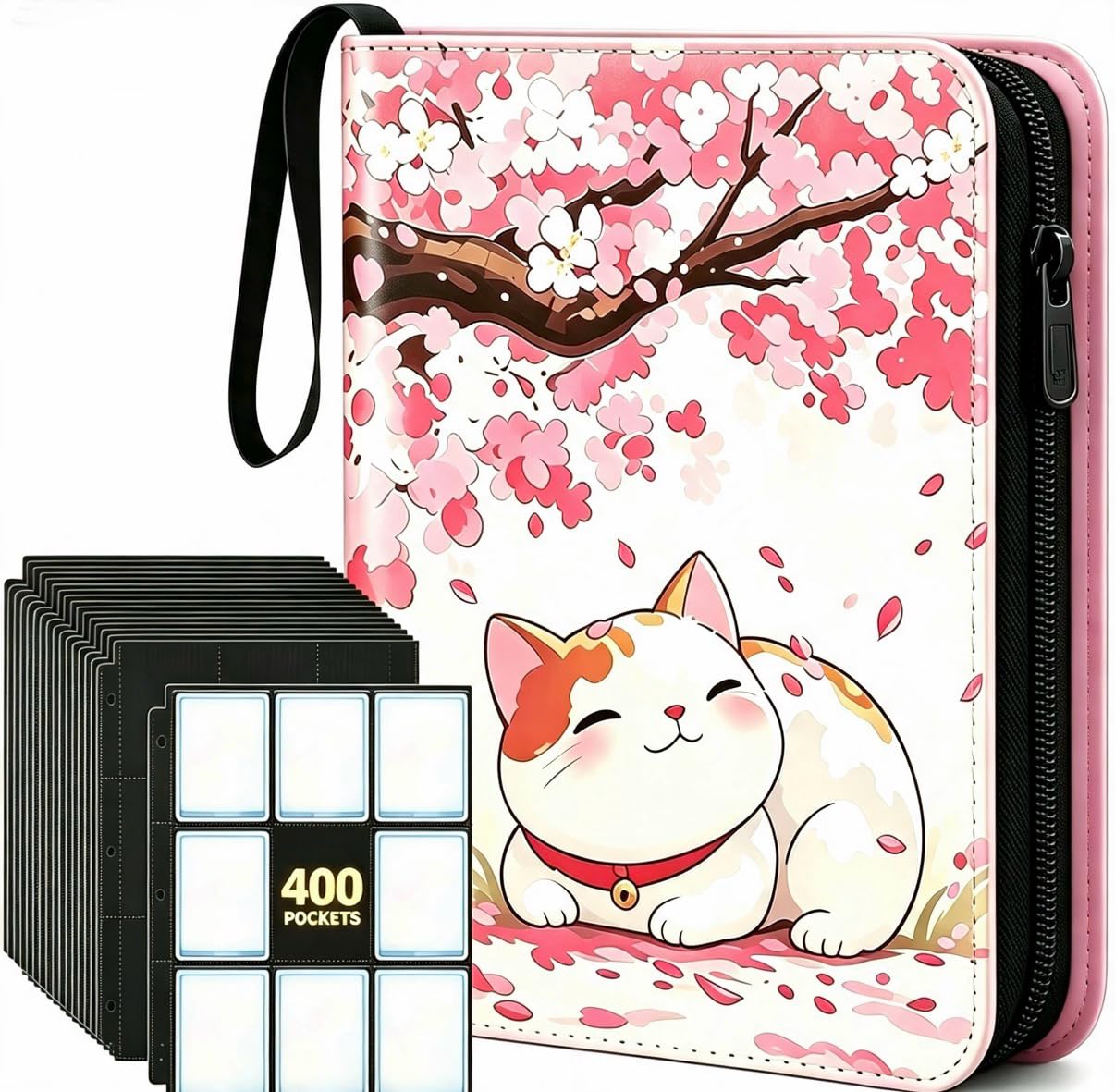 4-Pocket Trading Card Binder, PU Leather Card Album Holds 400 Cards(pink）