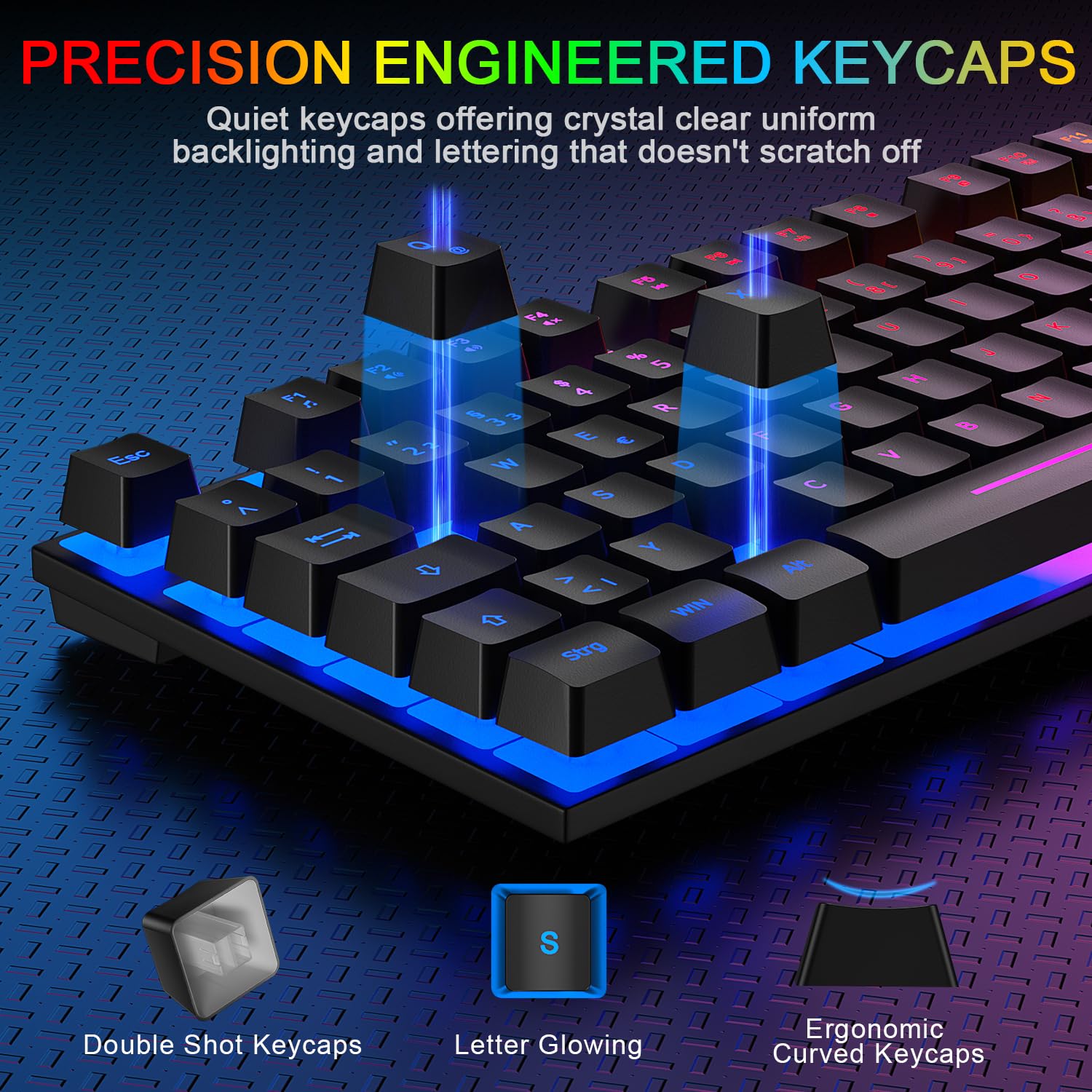 Gaming Tastatur und Maus Set, QWERTZ DE Layout, RGB Hintergrundbeleuchtete Kabelgebundene Tastatur, Ergonomische 4 Farbige LED Gaming Maus, Großes Mauspad, USB Plug & Play für PC PS4 Xbox