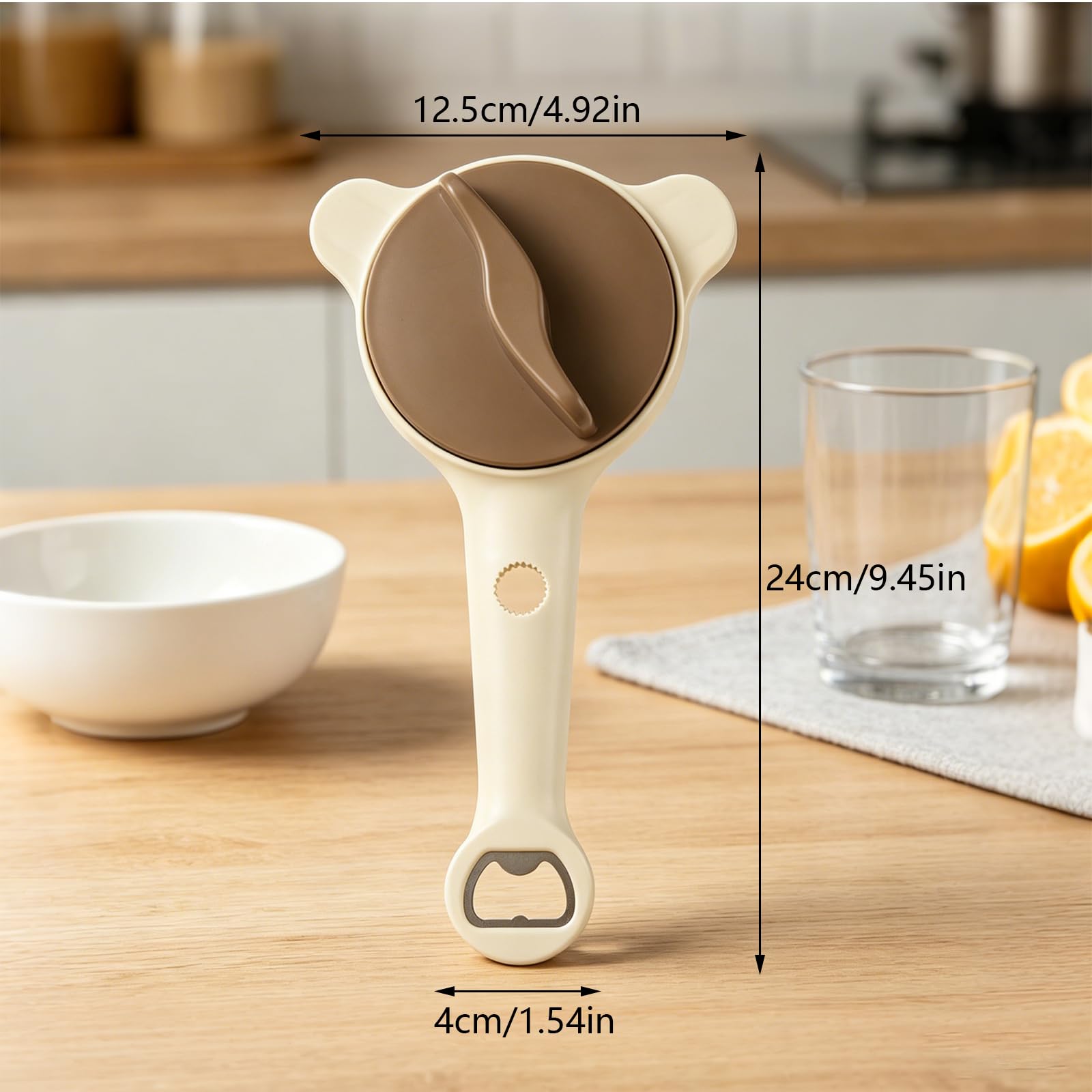 Apribarattoli 4 in 1 Multiuso, Apriscatole Manuale Regolabile con Denti Antiscivolo, Apribarattoli per Anziani con Manico Lungo, Utensile da Cucina Ergonomico per Barattoli e Bottiglie