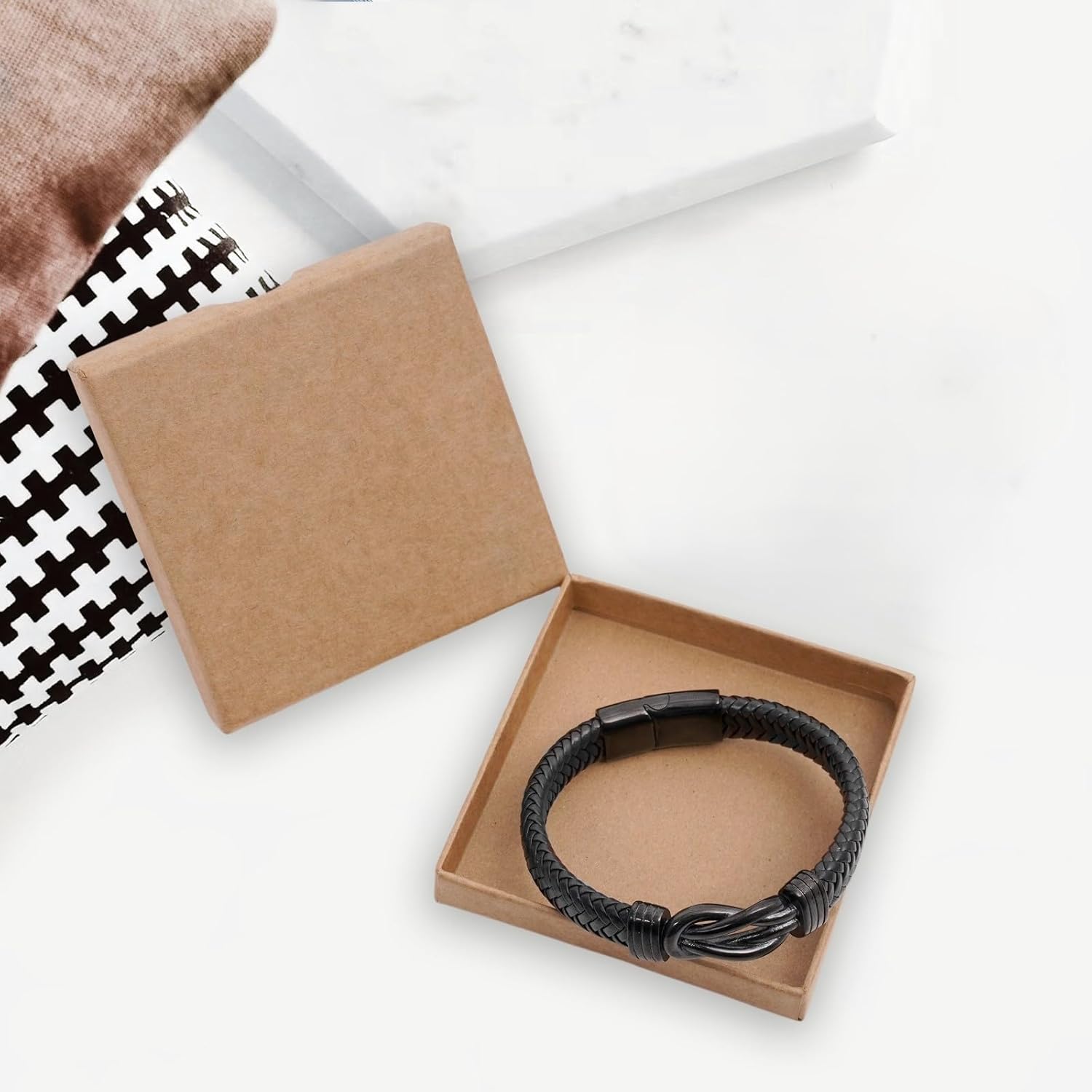 Braided Leather Bracelet for Men Black with Stainless Steel Clasp - Perfect for Everyday Wear & Gifts Christmas & Valentine's Day - Image 7