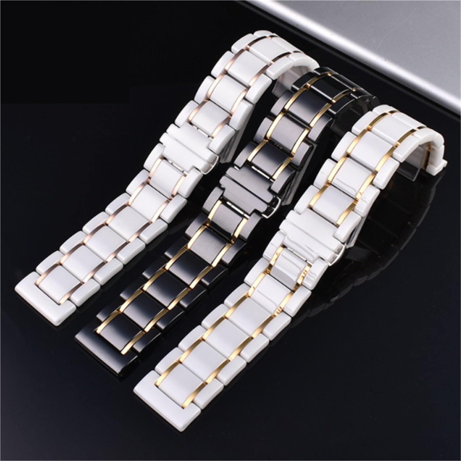 Cinturino per Orologio in Ceramica in Acciaio Inossidabile 20mm22mm Cinturino di Ricambio Unisex Orologio al Quarzo Smart Watch, White Gold, 22mm