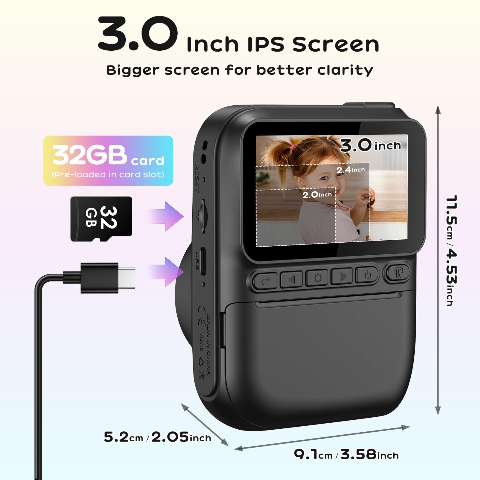 GREENKINDER Macchina Fotografica Bambini Istantanea, 3,0 Pollici 14MP Fotocamera Istantanea Bambini con 32GB Scheda, 1080P Fotocamera Digital per Bambini, Giocattolo Regalo per Bambino da 3-12 Anni
