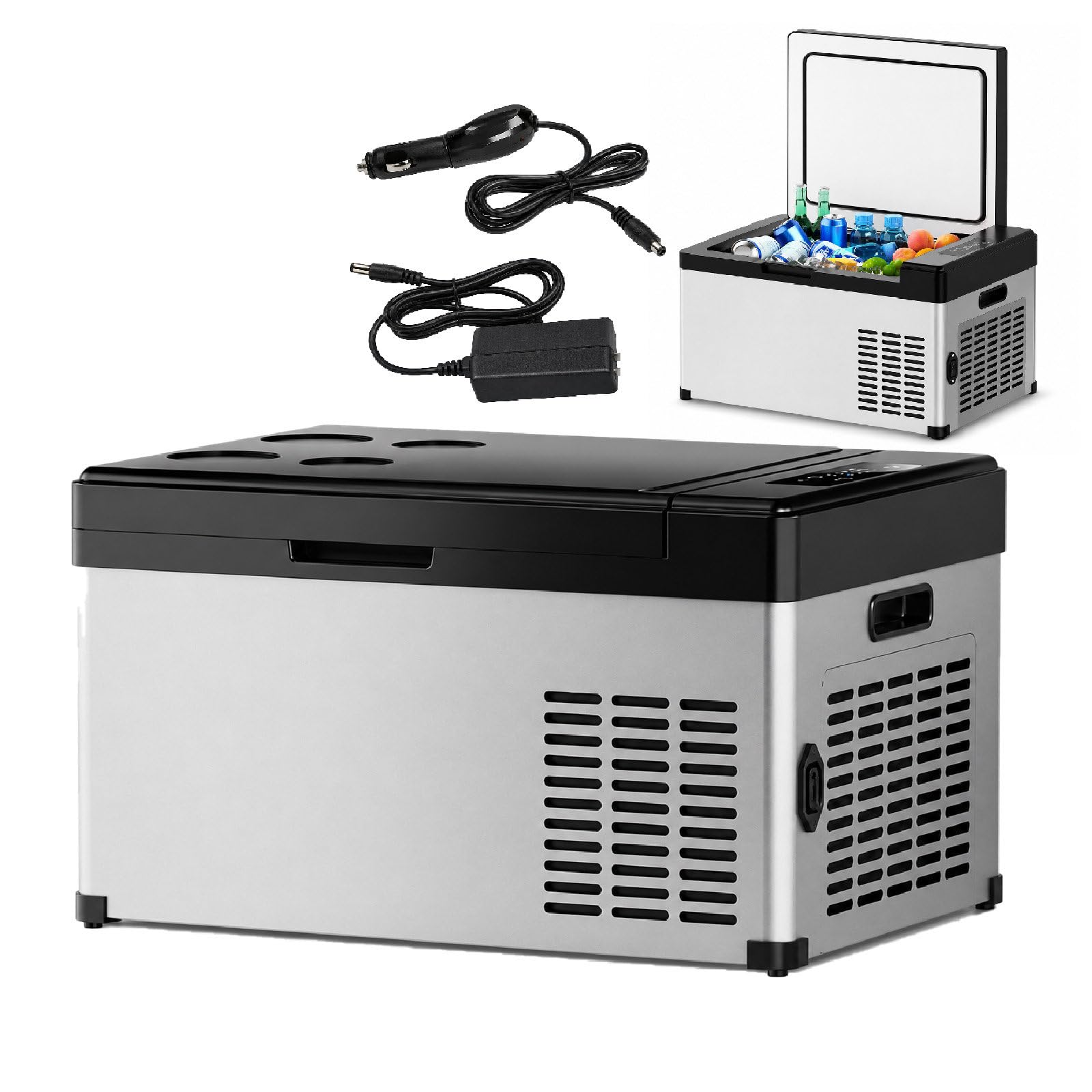 Refrigerador Portátil para Coche De 18,6 L/10,8 L/15 L, Compresor De 12 V/24 V CC con Control De Temperatura Led, Enfriador Eléctrico Sin Hielo para Camping, Autocaravana, Camión 18.6L