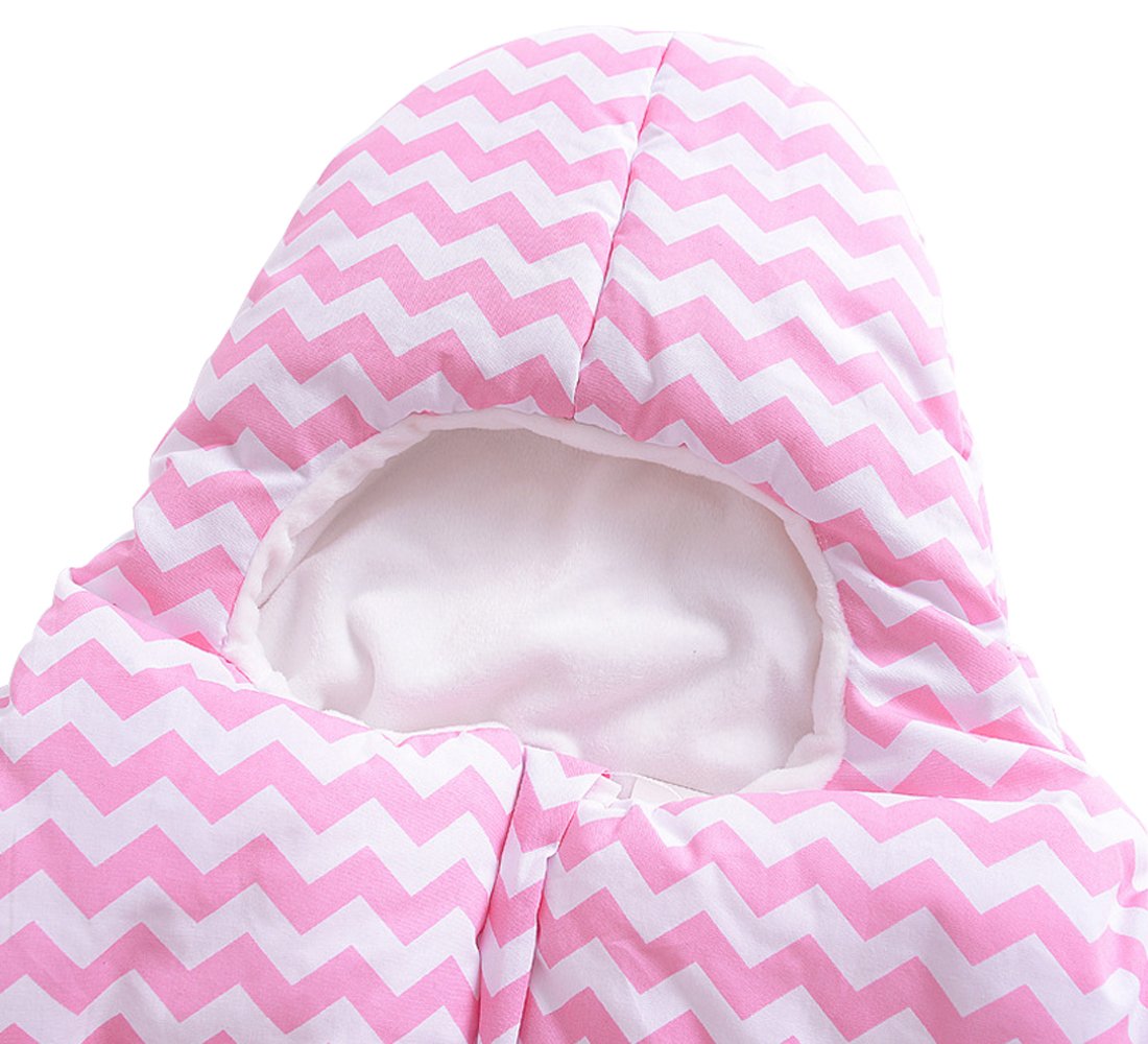 Ding-dong Baby Boy Girl Winter Fleece Striped Zipper Bunting(Rose red,0-12M)
