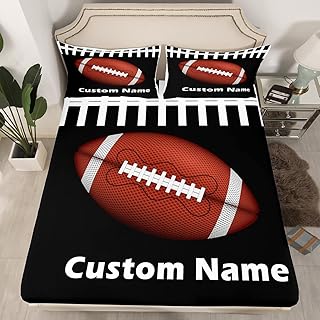 Kids Football Bedding Sets for Boys Twin Size American Football Bedding Customize Name for Kids Girls Teens Soft Fitted Bed Sheet Ports Fans Sports Games Fitted Sheet Geometry Stripe Bedding 2Pcs
