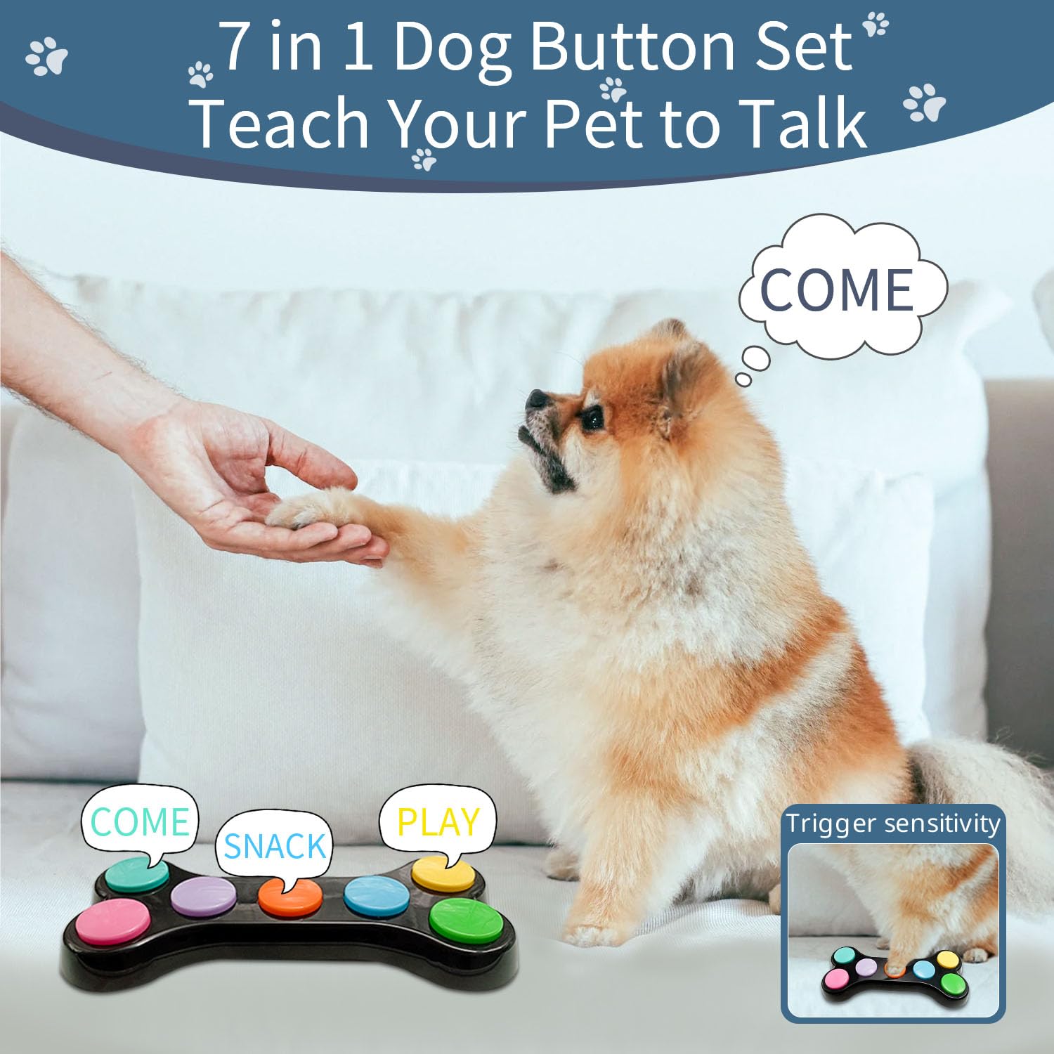 Set 8 Pulsanti Registrabili Per Cani – Tappetino Antiscivolo E 50 Adesivi – Addestra Il Tuo Cane A Comunicare Con Messaggi Da 30 Secondi