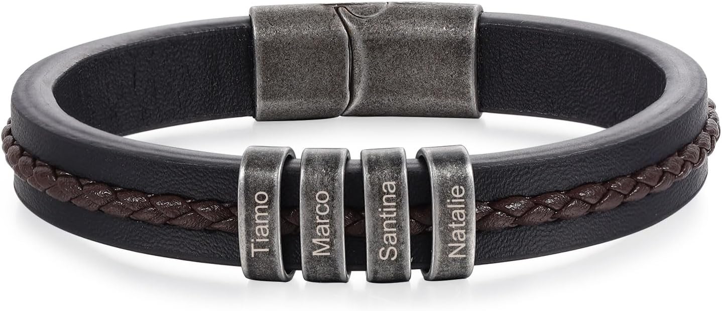 Personalized Mens Bracelets with 2-5 Names Custom Name Bracelet for Dad Grandpa Husband Fathers Day Anniversary Birthday Gifts for Him