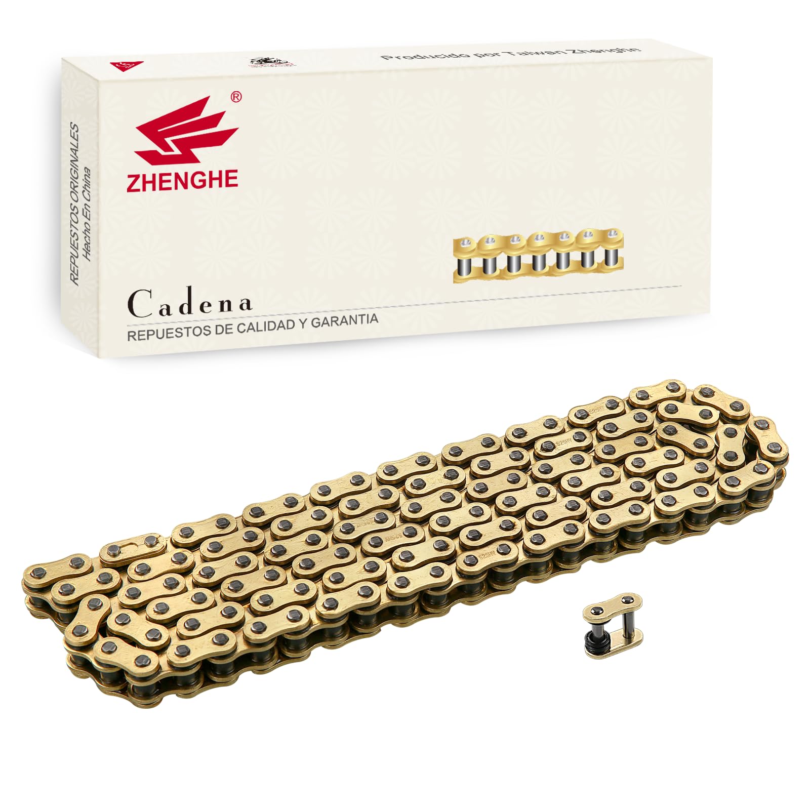 Catena 525 X-Ring per moto, 120 maglie con collegamento Master Link 525H, ad alte prestazioni, resistente, catena di trasmissione in oro per moto, bici, go-kart, mini bici da trail