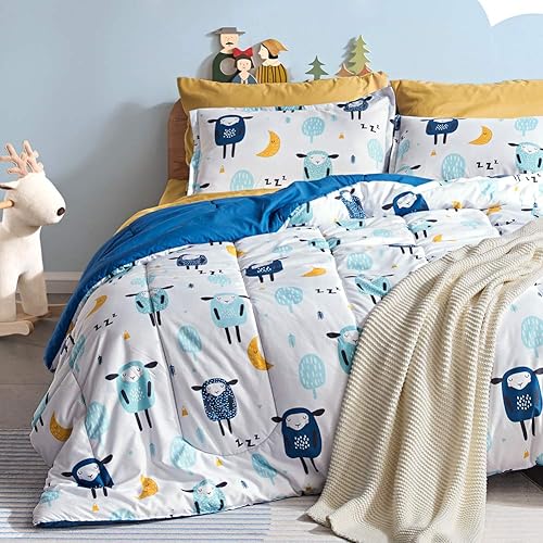 Miniatura 1 de Sleep ZONE Kids Bed-in-a-Bag Juego de ropa de cama de microfibra de fácil cuidado ultra suave y juegos de sábanas con fundas de 5 piezas de oveja,