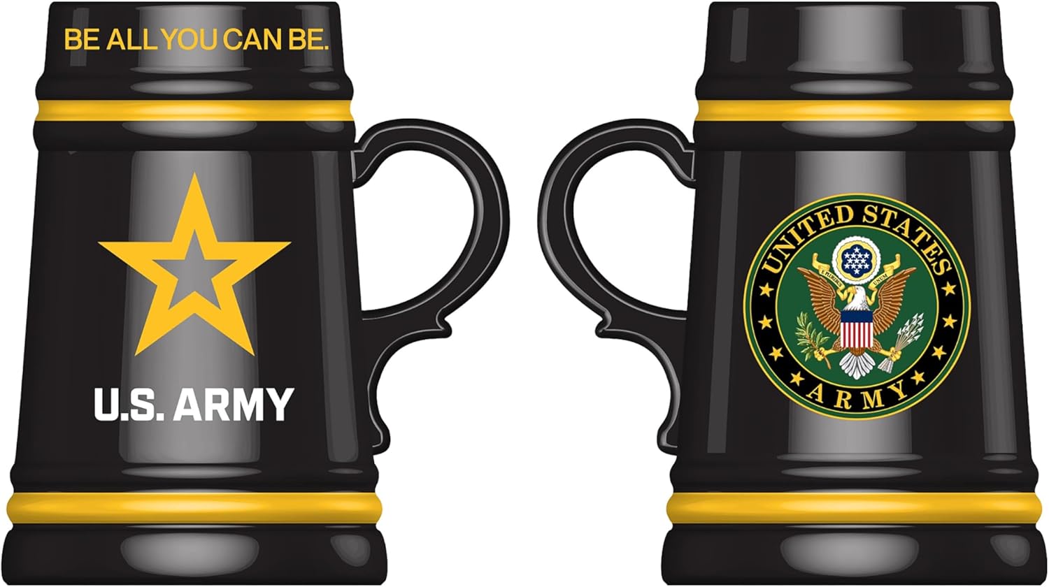 Team Sports America US Army Ceramic Stein Cup with Handle, 24 oz. Beer Stein Mug, Drinking Cups For Bar, Alcohol, Beverages, Coffee, Teas, Gift for Military and Veterans