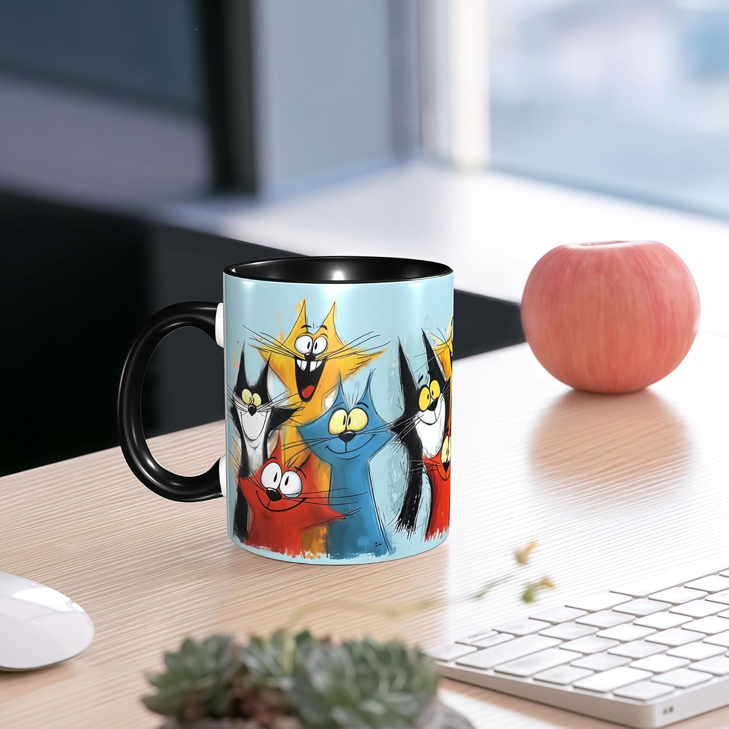 Yrebyou Cat Coffee Mug Novelty Ceramic Coffee Cup with Handle Gifts for Women and Men Microwave Safe for Home or Office 11oz - Image 2