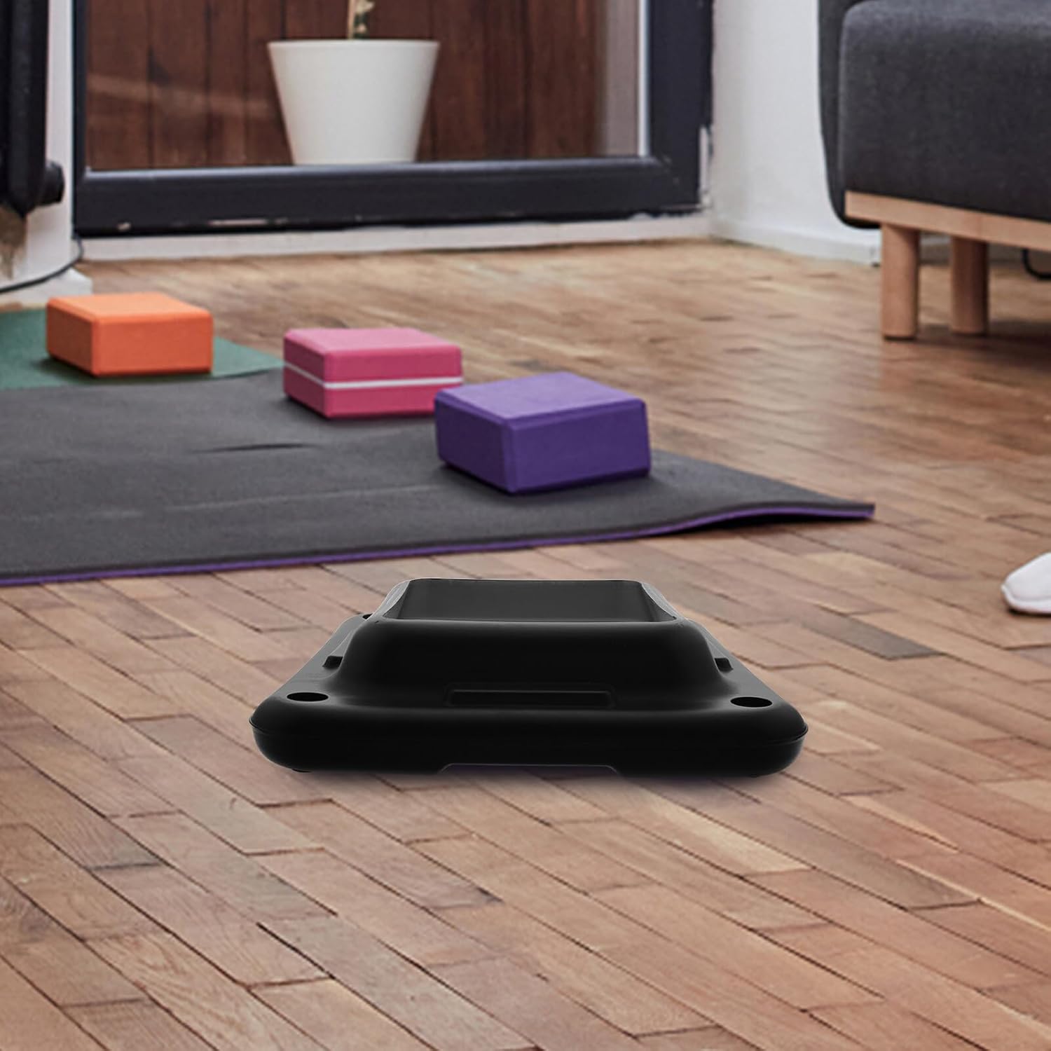 Yoga Step Base Support Frame with Stabilizer Tray, Black Non-slip Bottom Bracket for Aerobic Stepper Exercise Platform, Fitness Stepper Accessory for Home and Gym Workouts