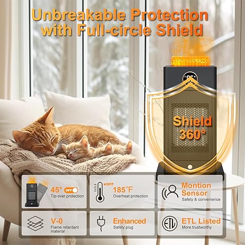 Miniatura 5 de Space Heater, Space Heaters for Indoor Use with HumidifierSensorECO3D Flame EffectThermostatTimerOscillating, PTC Fast Electric Heaters, Quiet