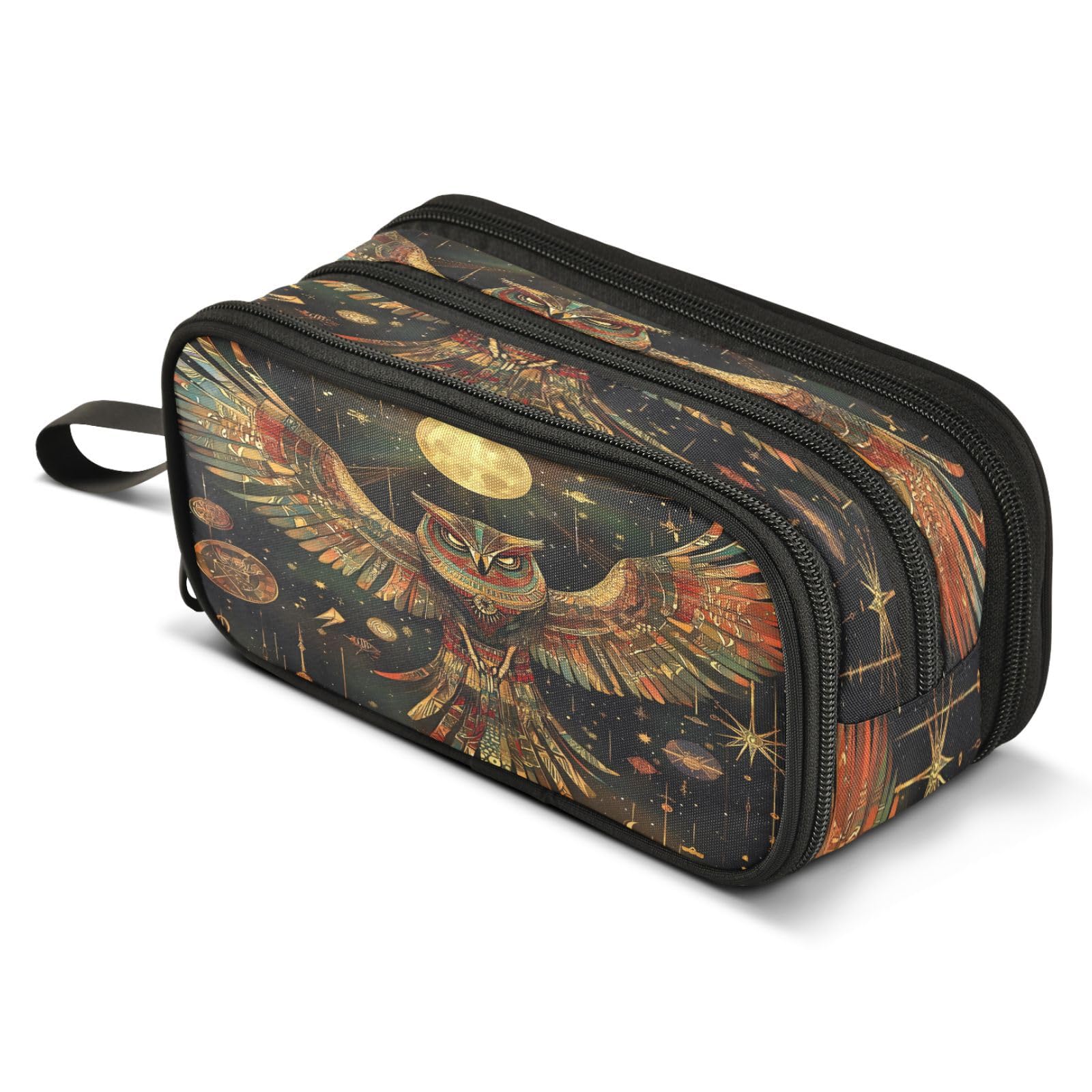 ALAZA Owl Moon Pencil Case for Boys Girls Kids Pencil Pouch 3 Compartment Pen Bag Large Capacity Storage Pencil Holder School Students with Zipper