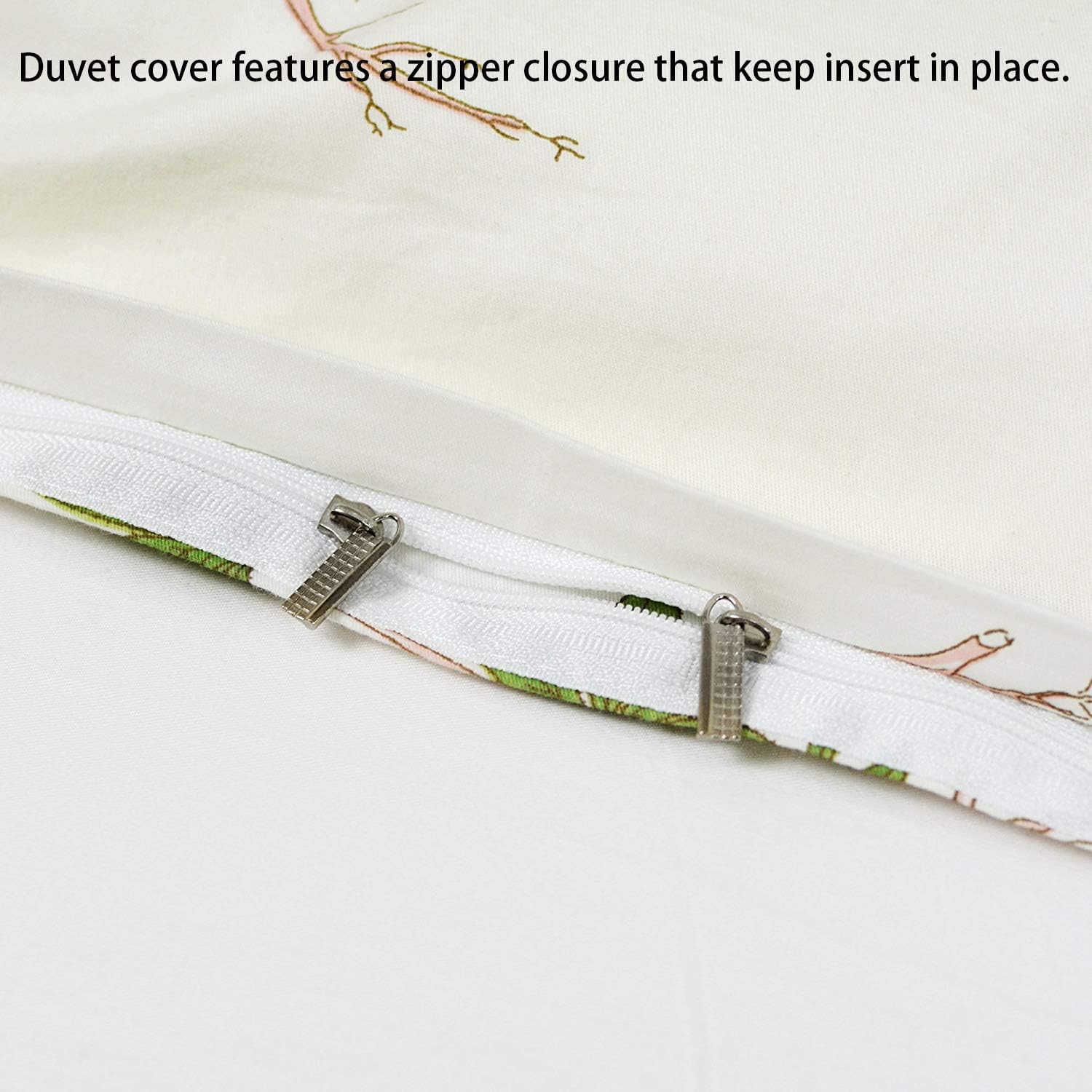FADFAY Shabby Floral Duvet Cover Set White and Green Cotton Bedding Set with Hidden Zipper Closure 3 Pieces, 1duvet Cover & 2pillowcases (Twin Size, Simple Style) image 4